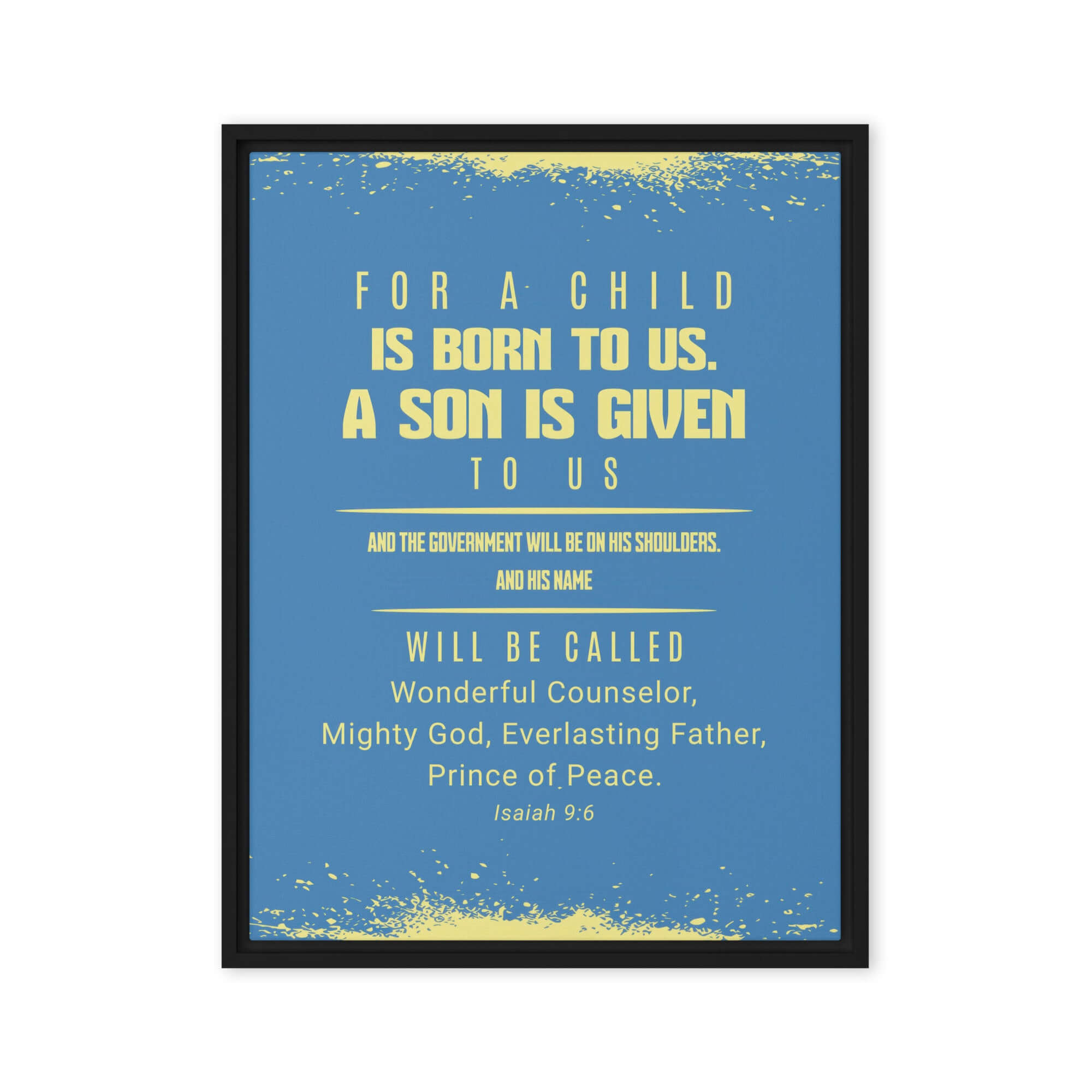 Isaiah 9:6 Bible Verse, Mighty God Framed Canvas Print Wall Art Black 24″×32″