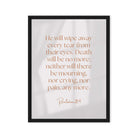 Revelation 21:4 Bible Verse, He will wipe Framed Canvas Print Wall Art Black 24″×32″
