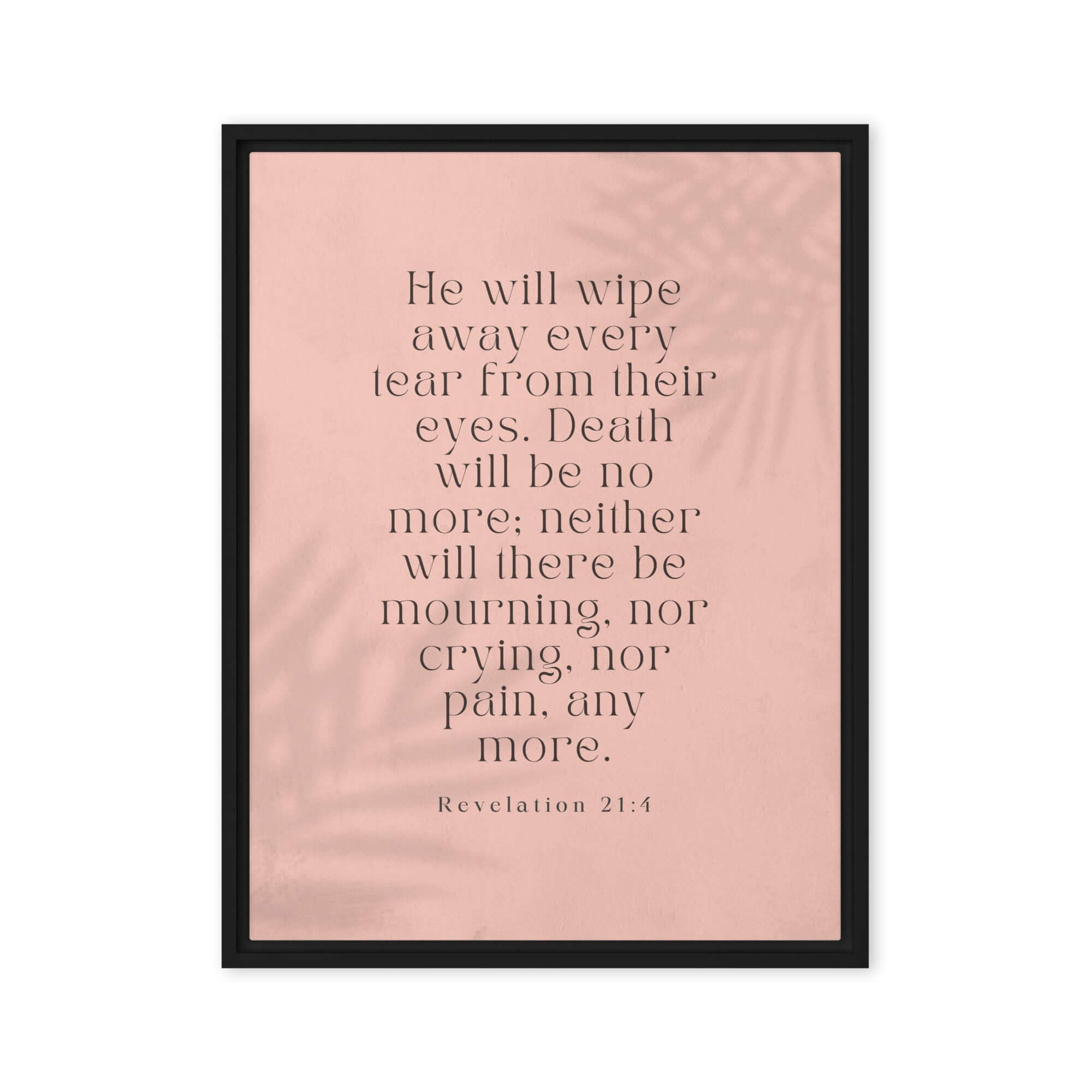 Revelation 21:4 Bible Verse, their eyes Framed Canvas Print Wall Art Black 24″×32″