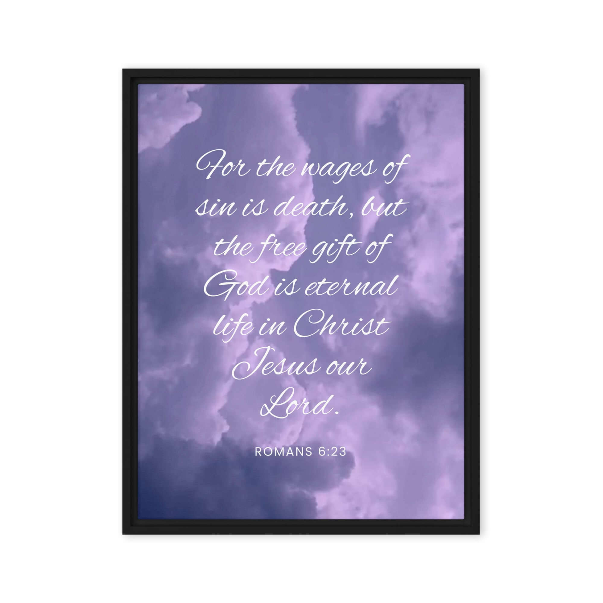 Romans 6:23 Bible Verse, free gift Framed Canvas Print Wall Art Black 24″×32″