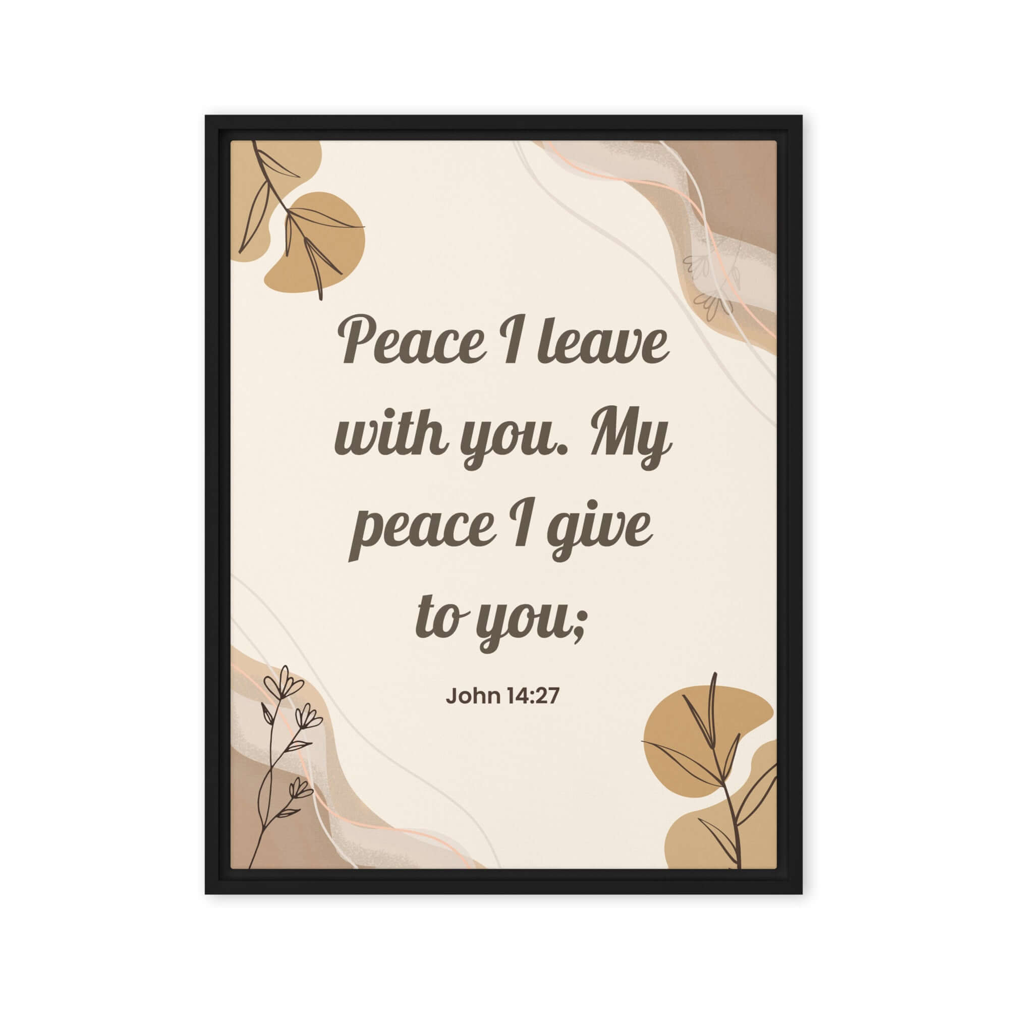 John 14:27 Bible Verse, Peace I Framed Canvas Print Wall Art Black 24″×32″
