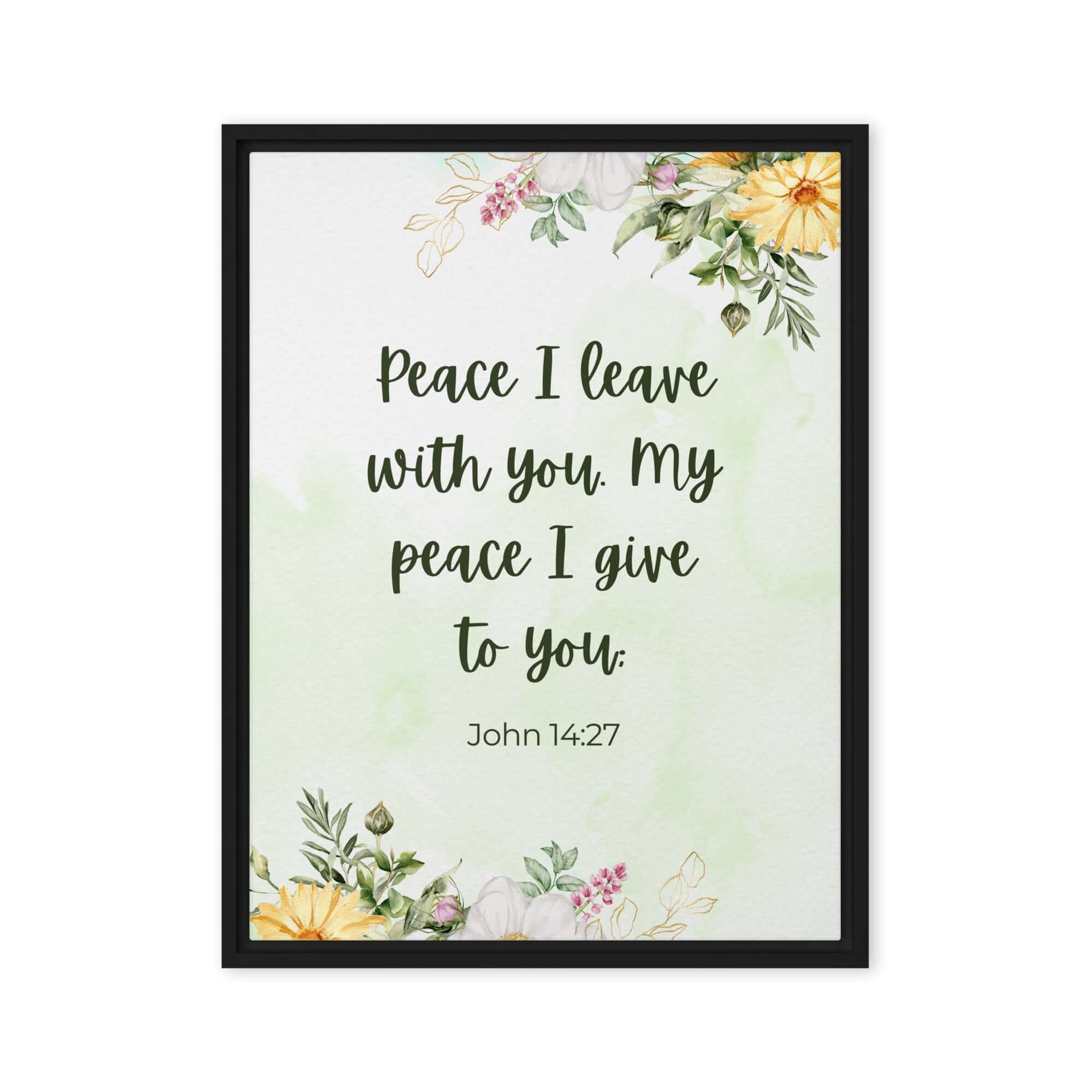 John 14:27 Bible Verse, My peace Framed Canvas Print Wall Art Black 24″×32″