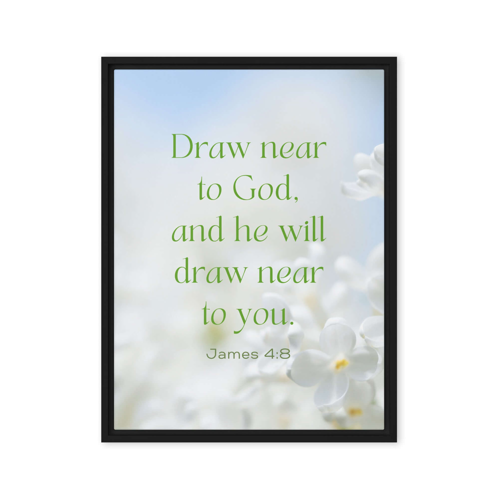 James 4:8 Bible Verse, Draw near Framed Canvas Print Wall Art Black 24″×32″