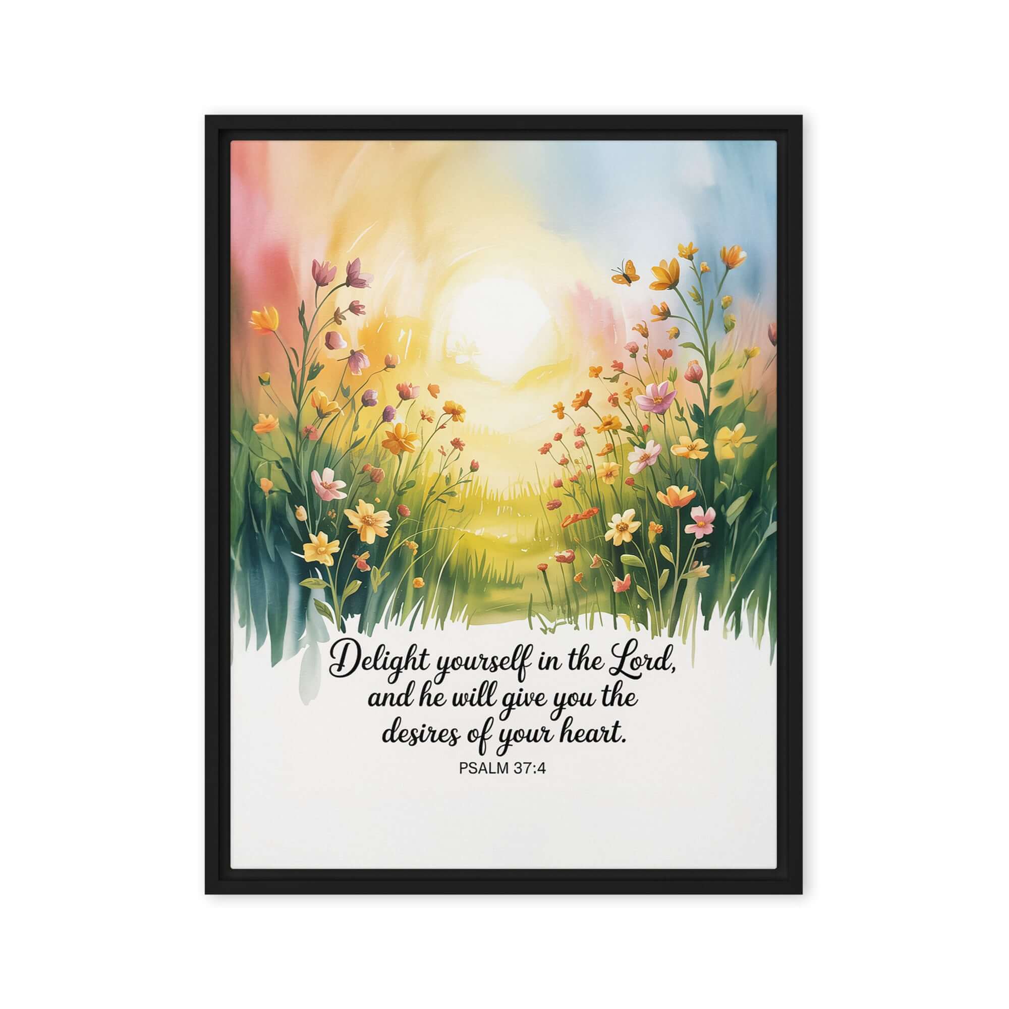 Psalm 37:4 Bible Verse, will give Framed Canvas Black 24″×32″