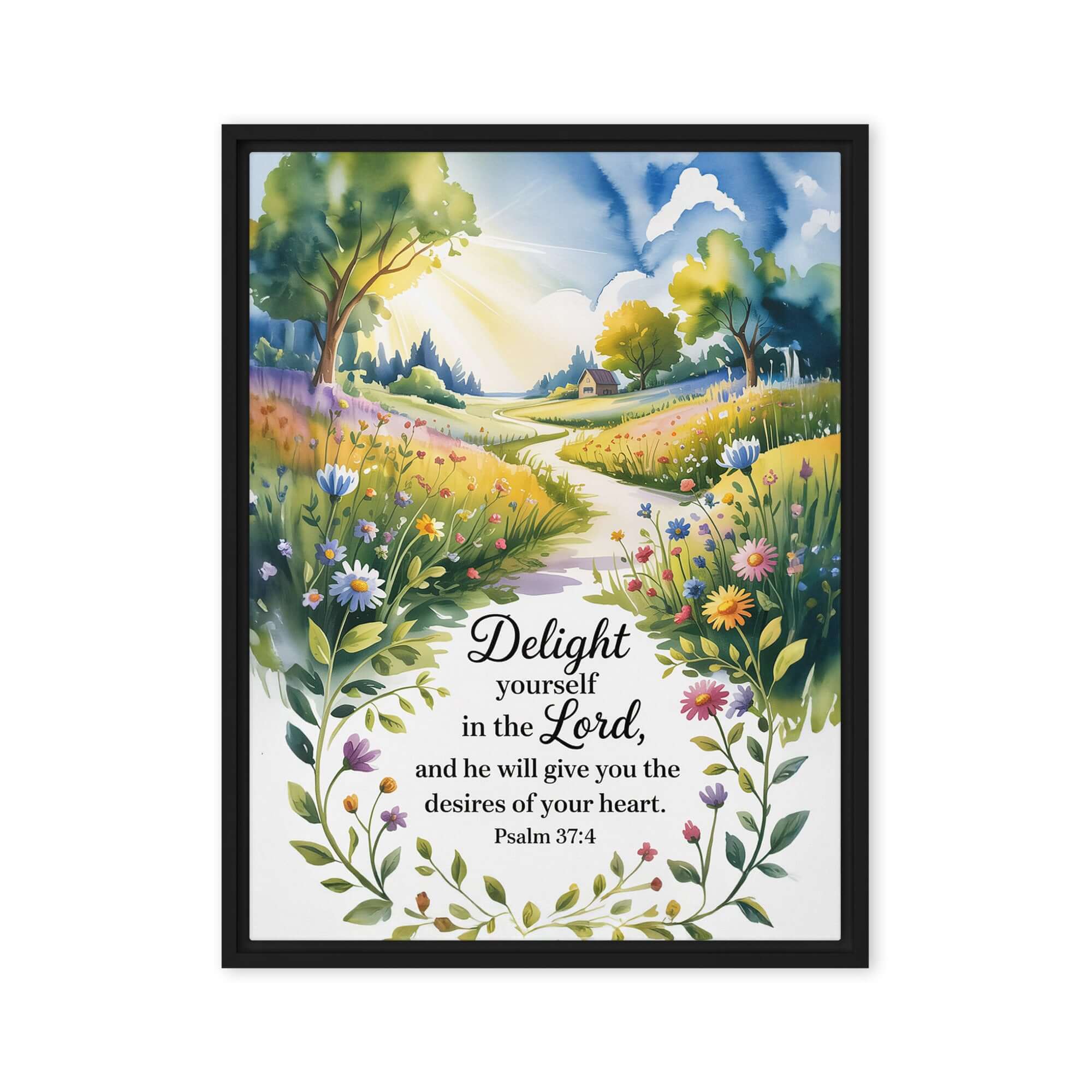 Psalm 37:4 Bible Verse, desires Framed Canvas Black 24″×32″