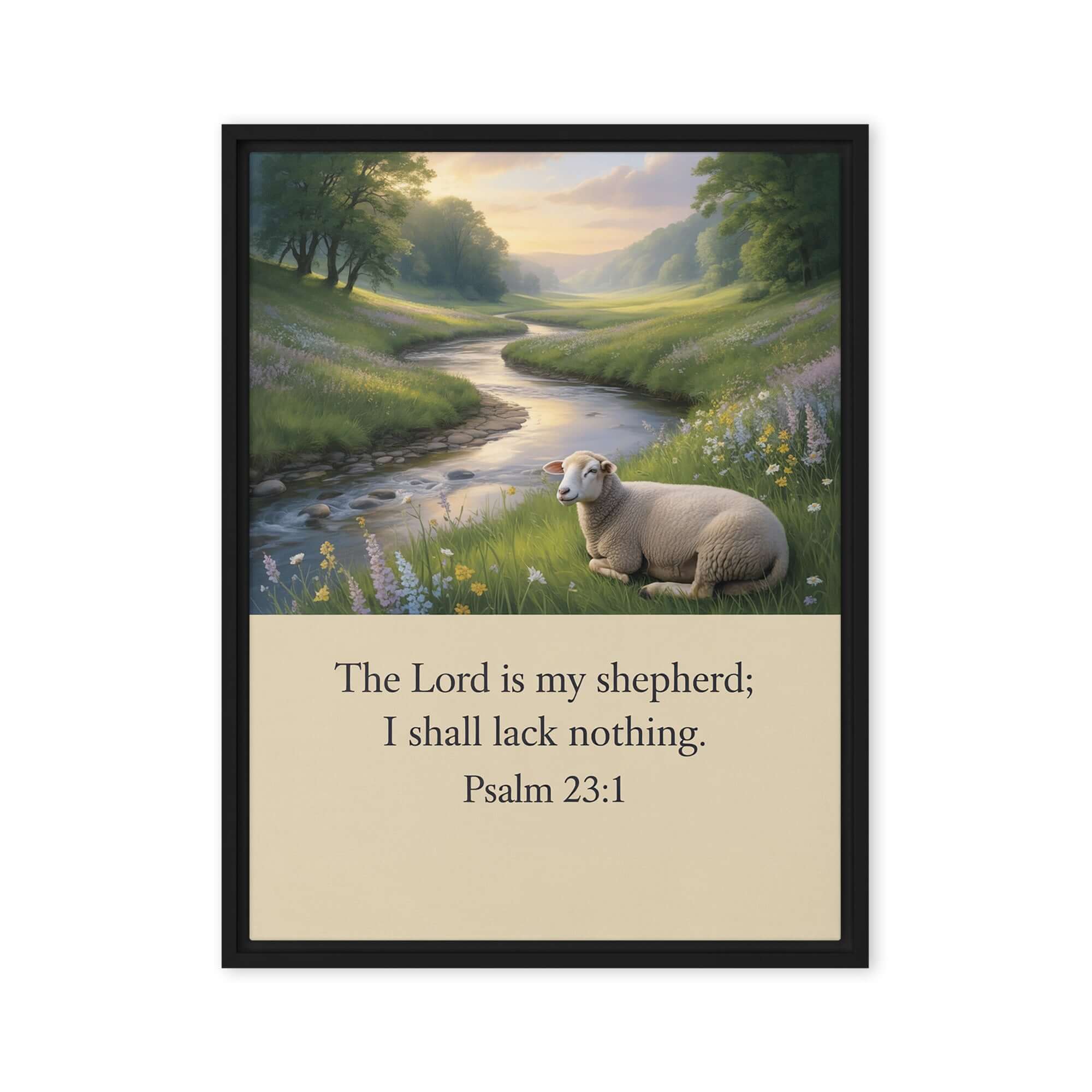 Psalm 23:1 Bible Verse, I shall Framed Canvas Black 24″×32″