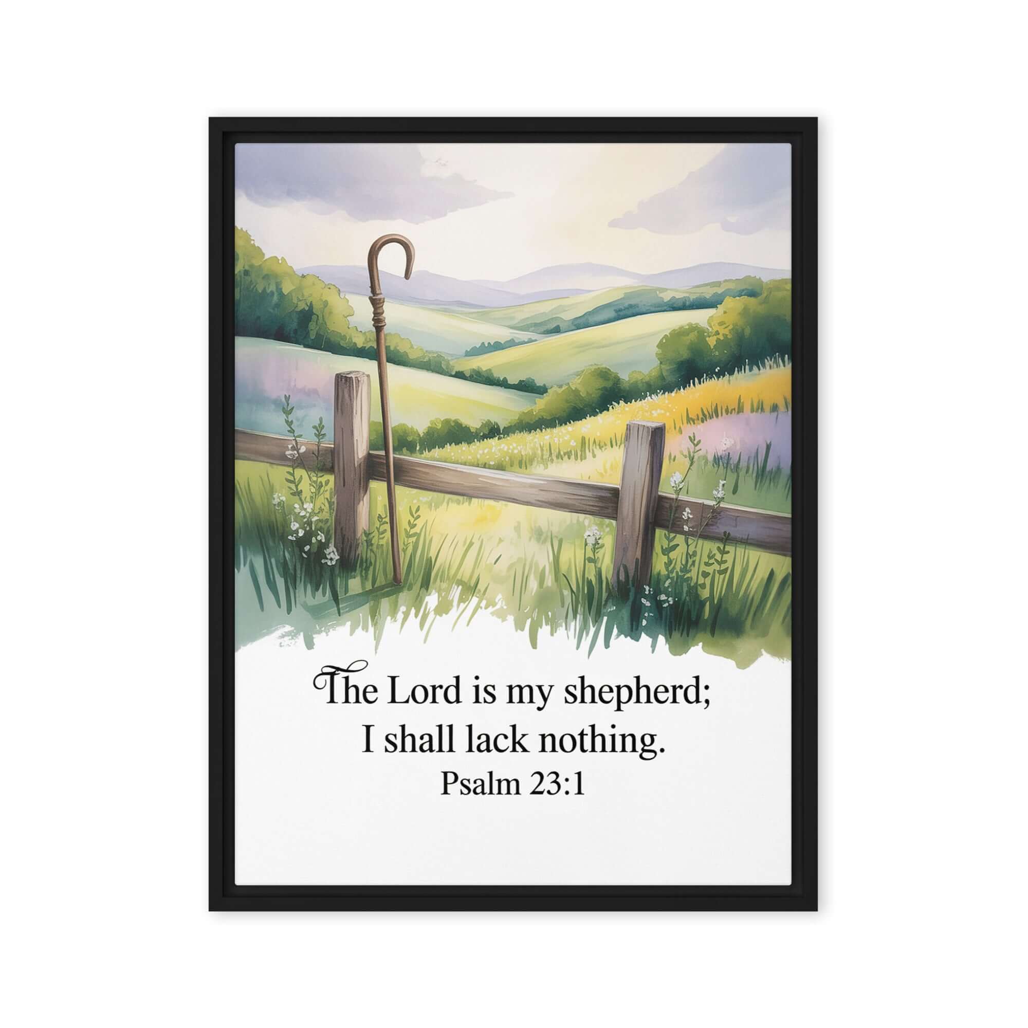 Psalm 23:1 Bible Verse, Lack Framed Canvas Black 24″×32″