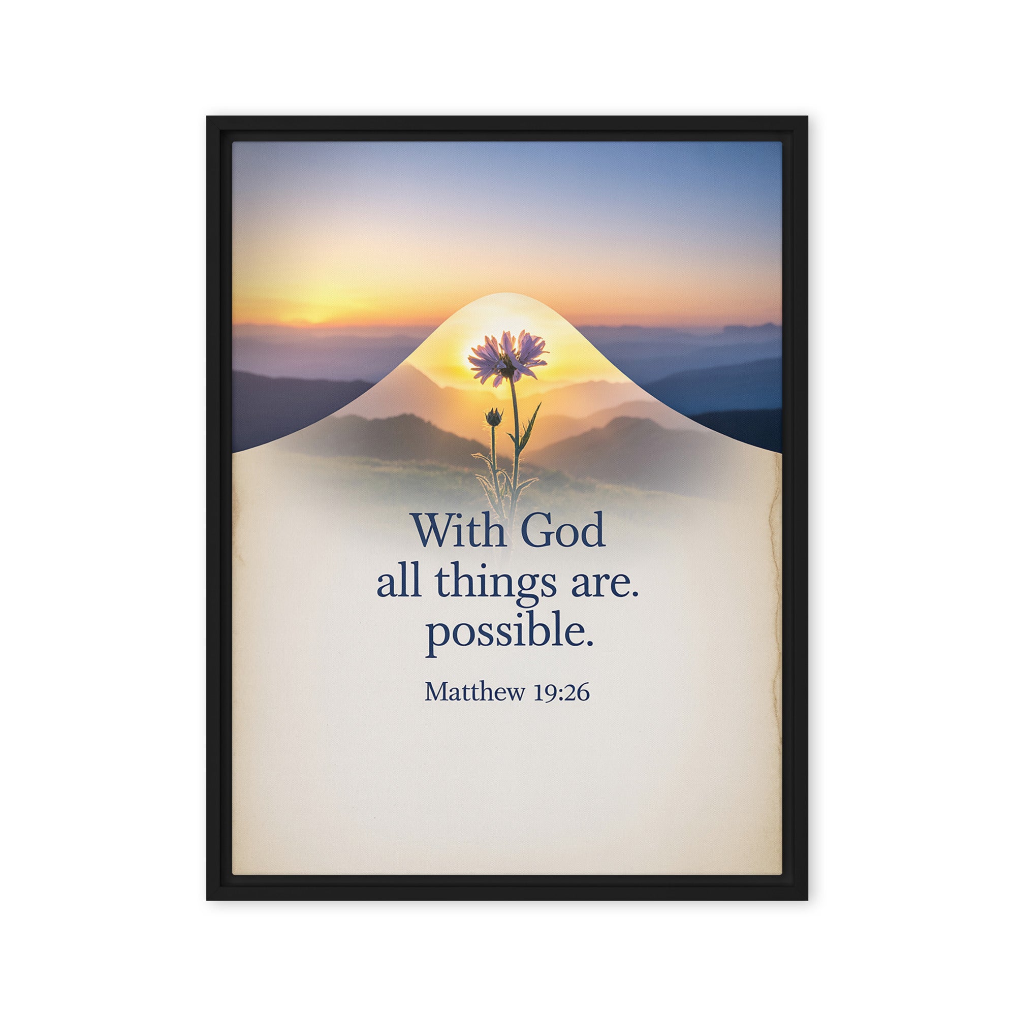 Matthew 19:26 Bible Verse at them Framed Canvas Black 24″×32″