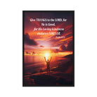 Psalm 107:1 Bible Verse, Give Thanks to the Lord Framed Canvas Print Wall Art Black 24″×36″
