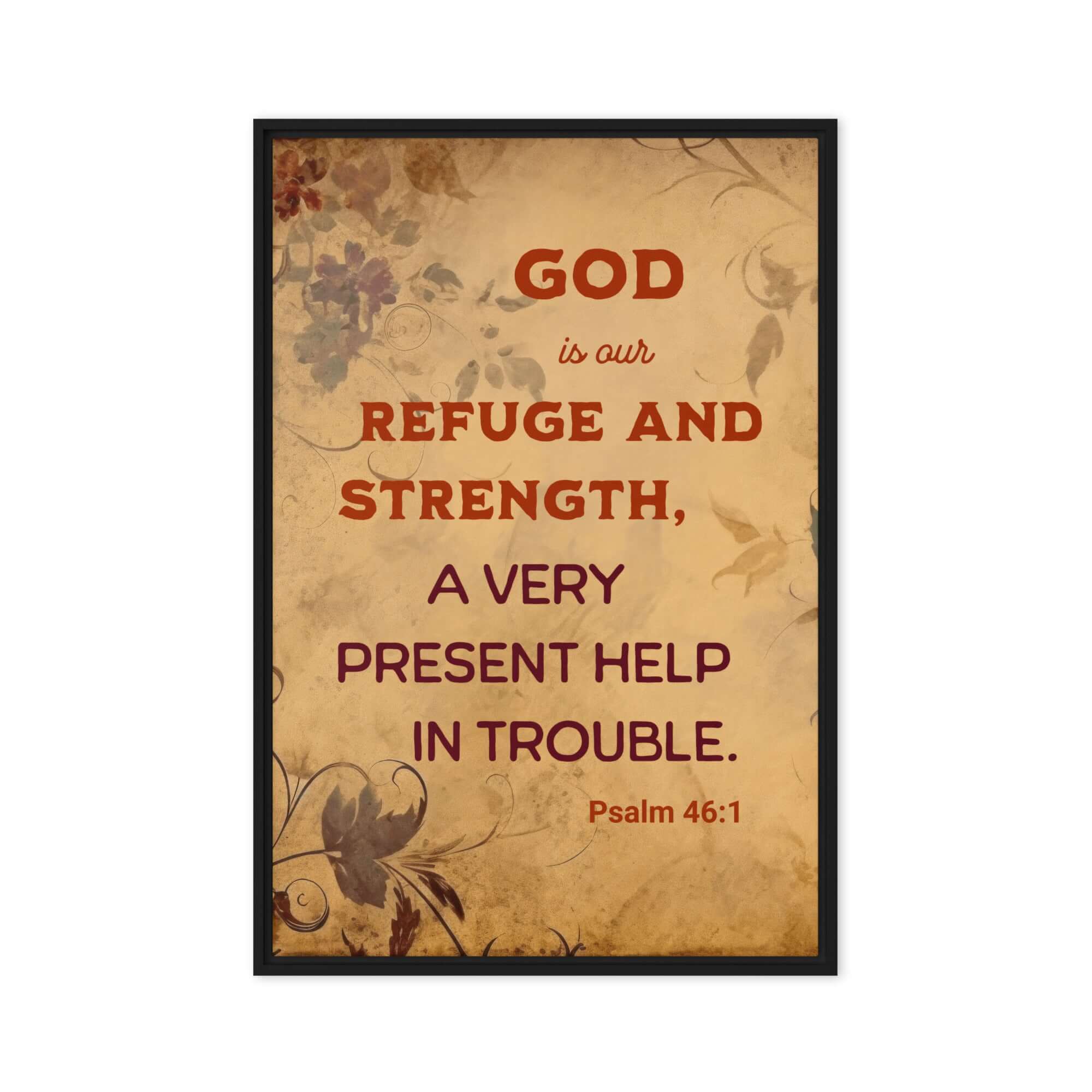 Psalm 46:1 Bible Verse, God is Our Refuge Framed Canvas Print Wall Art Black 24″×36″