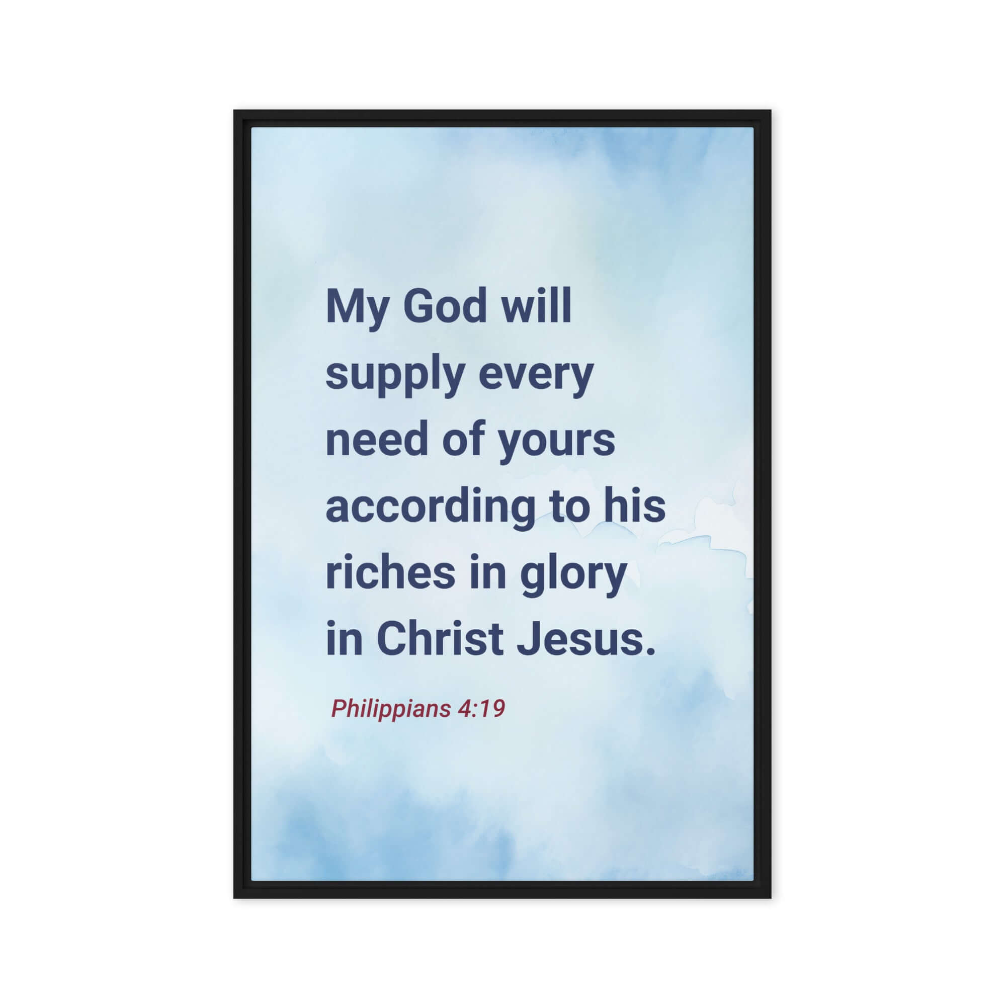 Philippians 4:19 Bible Verse, God will supply Framed Canvas Print Wall Art Black 24″×36″