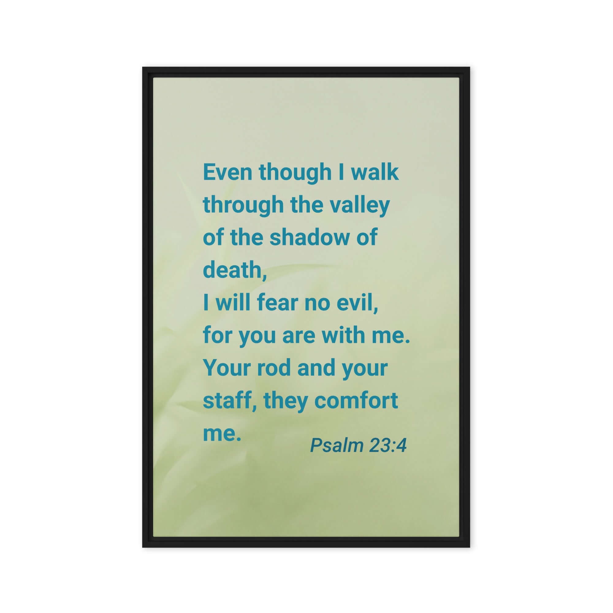Psalm 23:4 Bible Verse, fear no evil Framed Canvas Print Wall Art Black 24″×36″