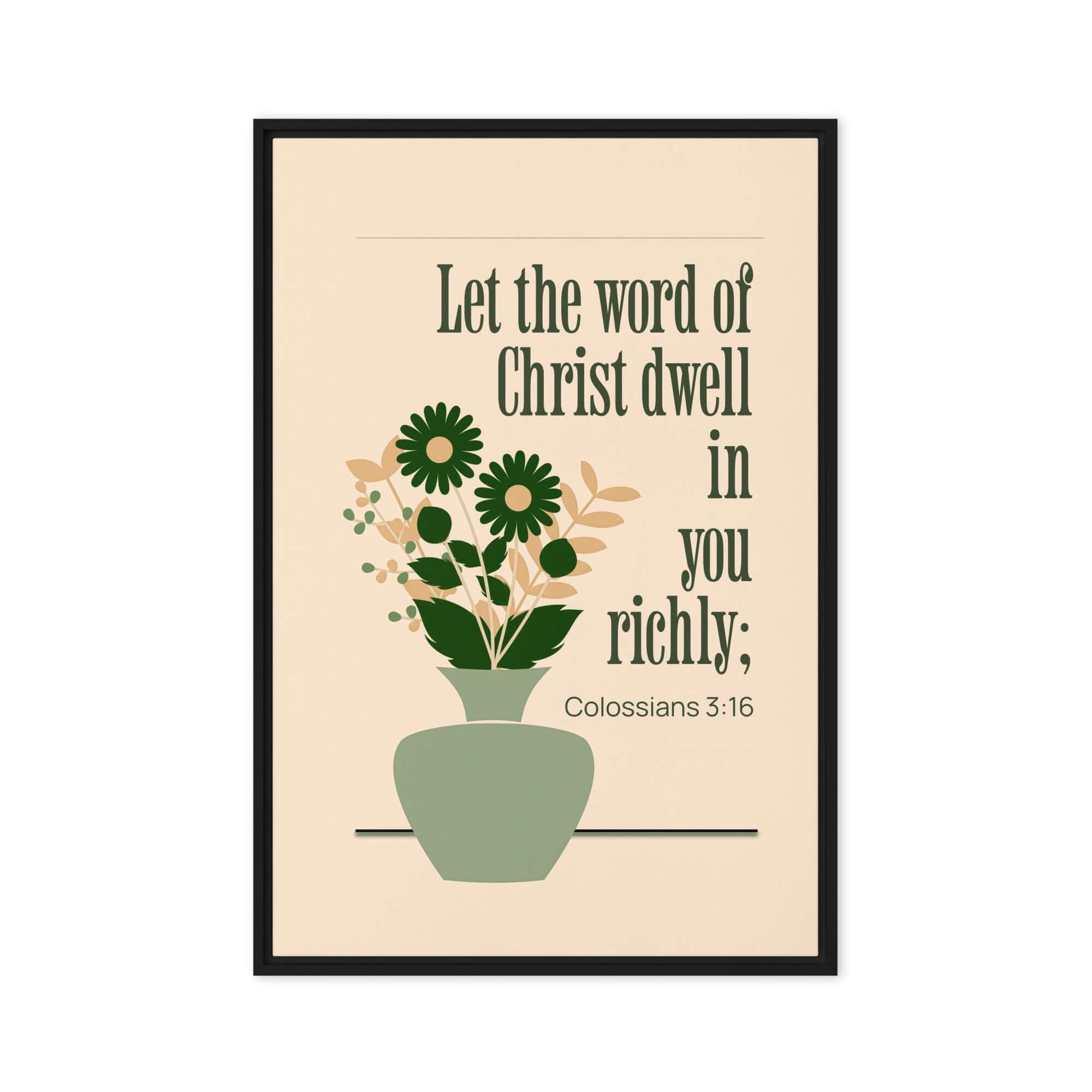 Colossians 3:16 Bible Verse, word of Christ Framed Canvas Print Wall Art Black 24″×36″