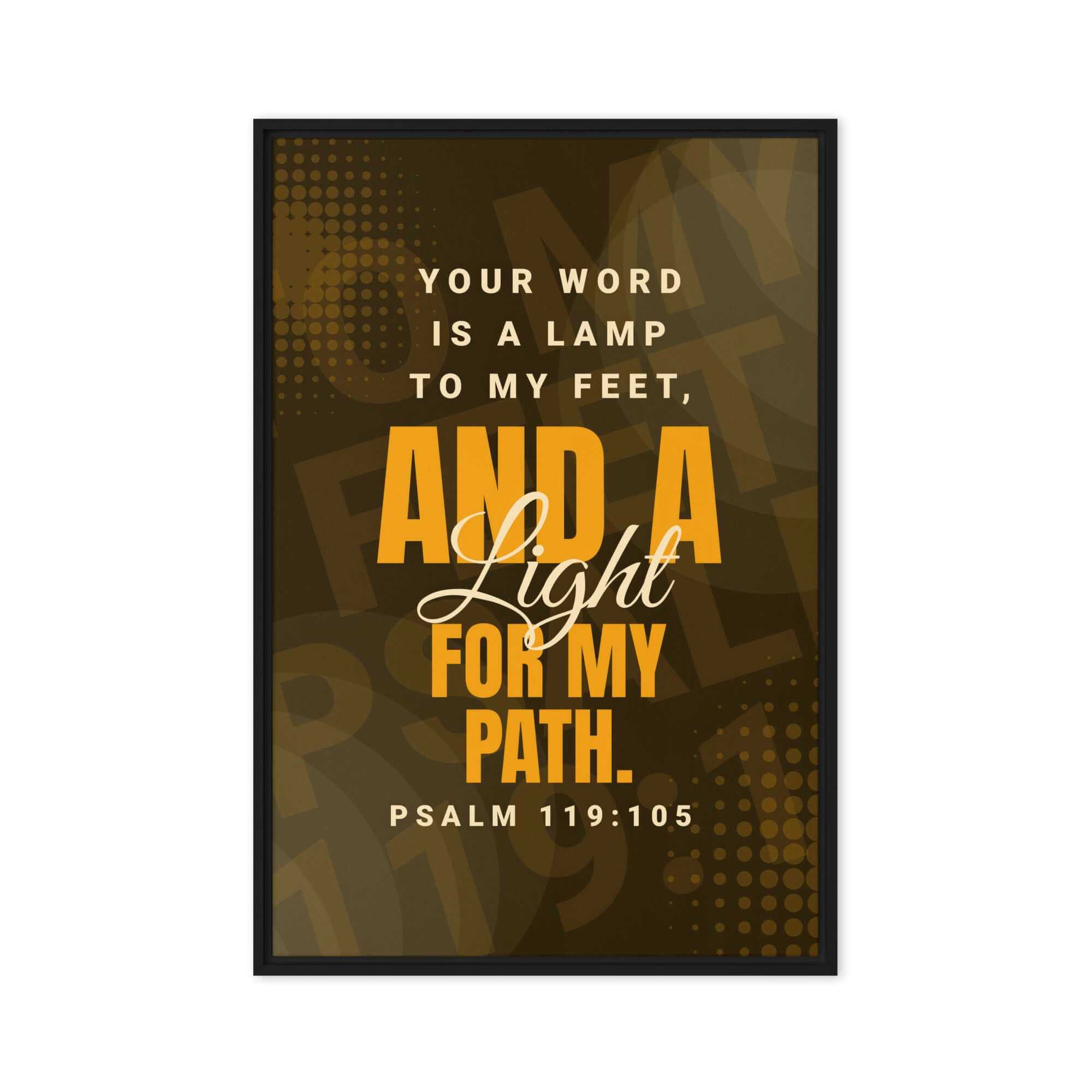 Psalm 119:105 Bible Verse, lamp to my feet Framed Canvas Print Wall Art Black 24″×36″