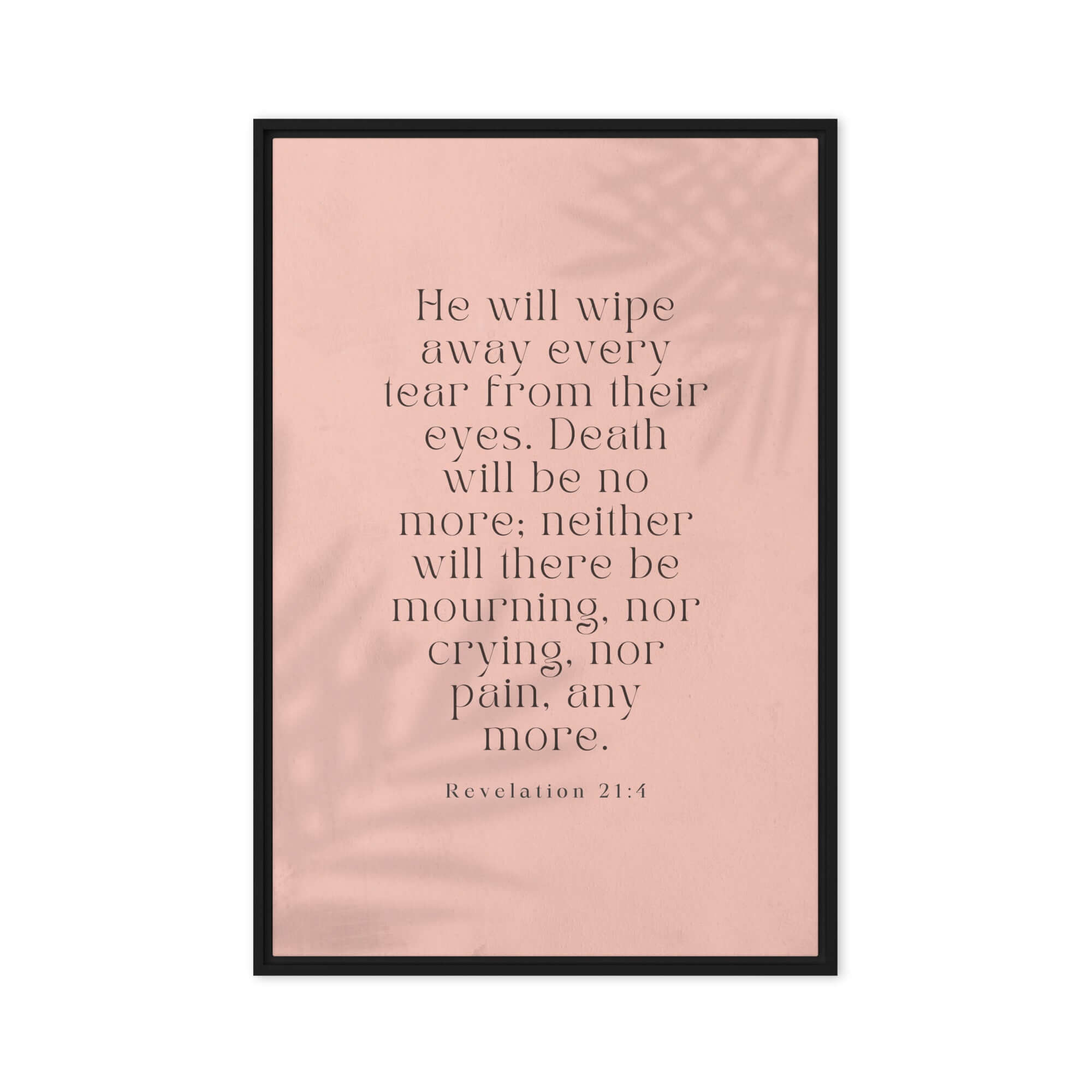 Revelation 21:4 Bible Verse, their eyes Framed Canvas Print Wall Art Black 24″×36″