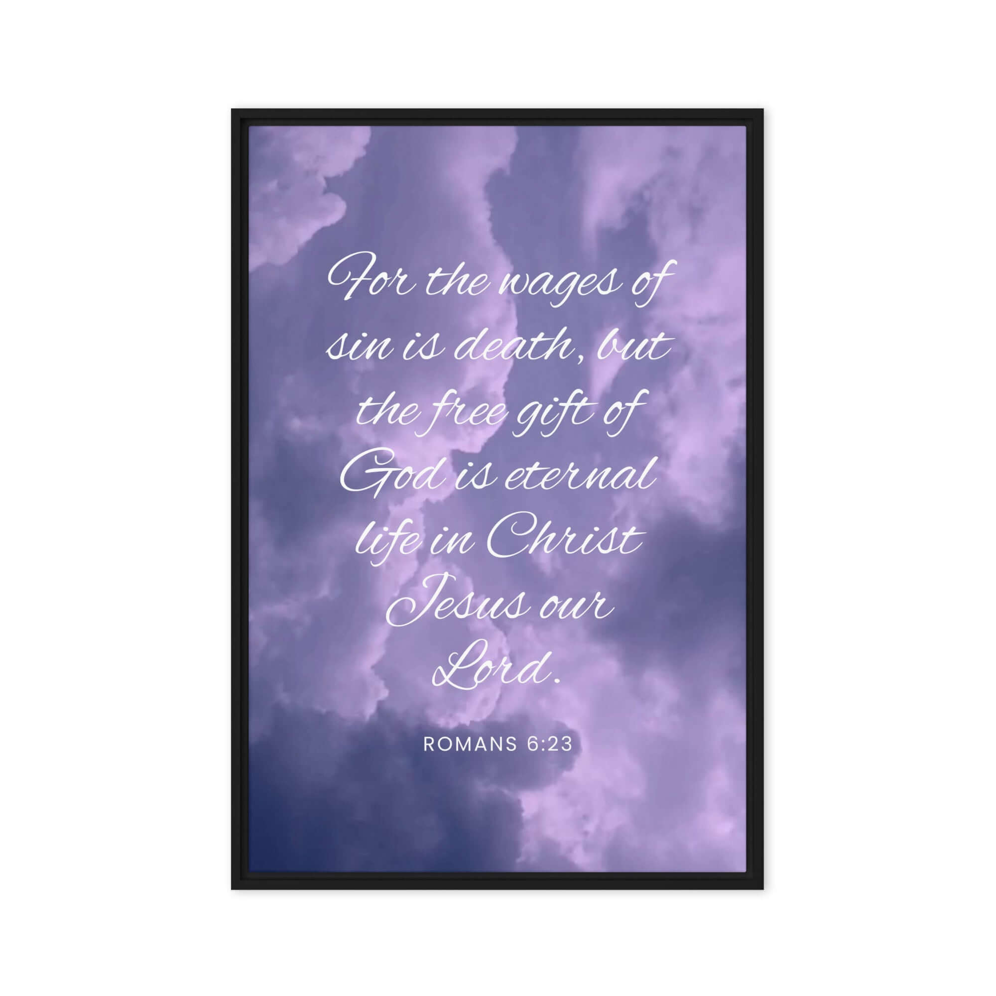 Romans 6:23 Bible Verse, free gift Framed Canvas Print Wall Art Black 24″×36″