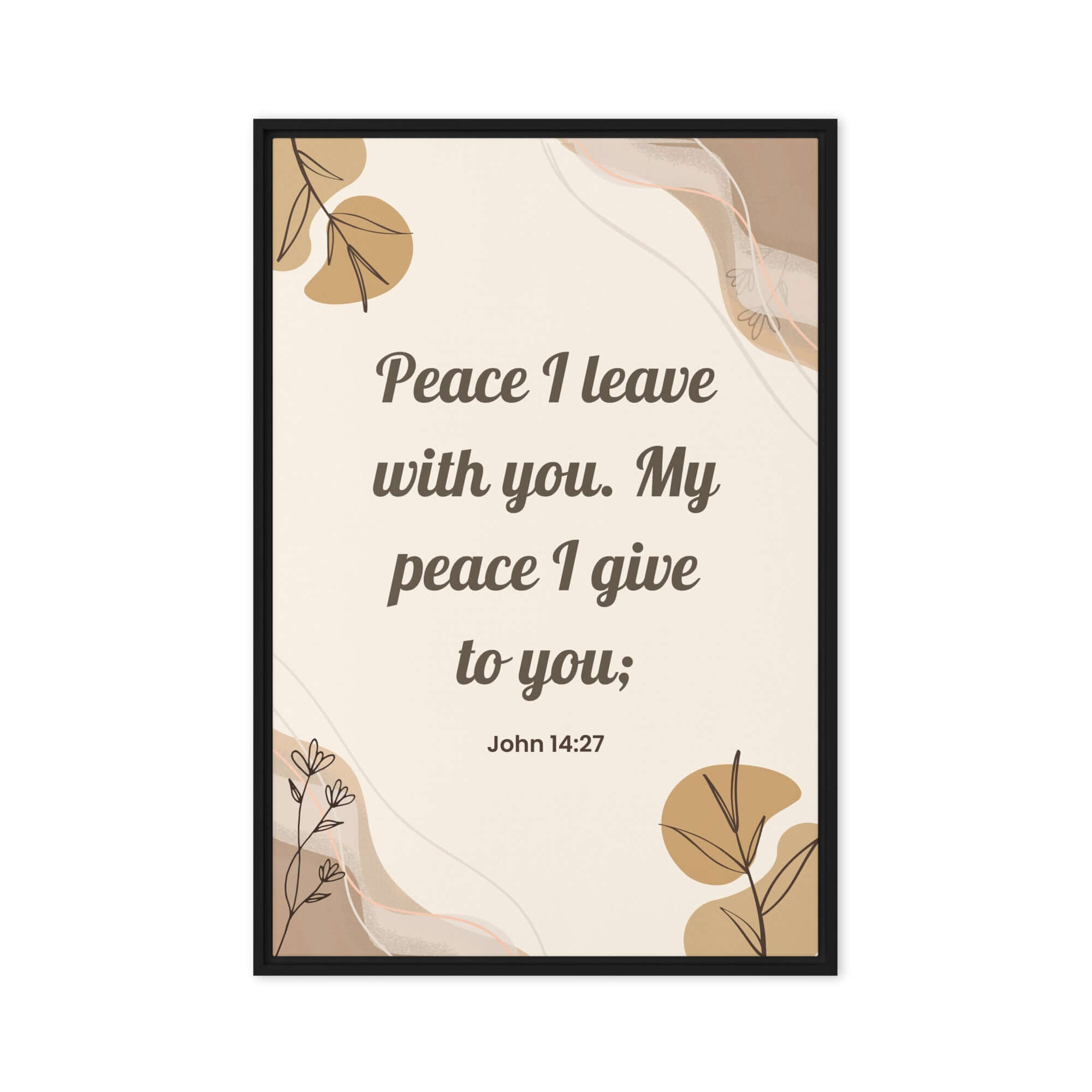 John 14:27 Bible Verse, Peace I Framed Canvas Print Wall Art Black 24″×36″