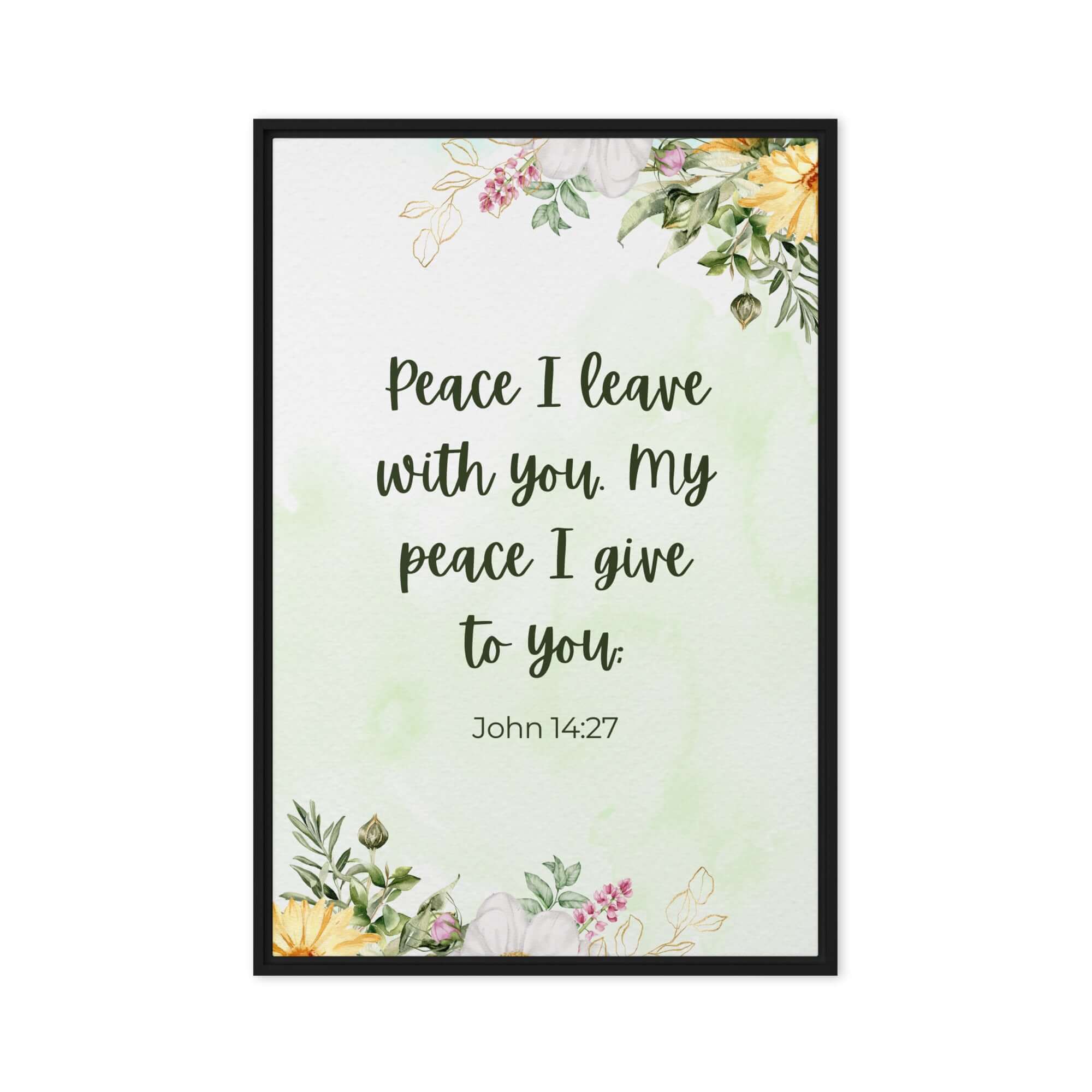 John 14:27 Bible Verse, My peace Framed Canvas Print Wall Art Black 24″×36″