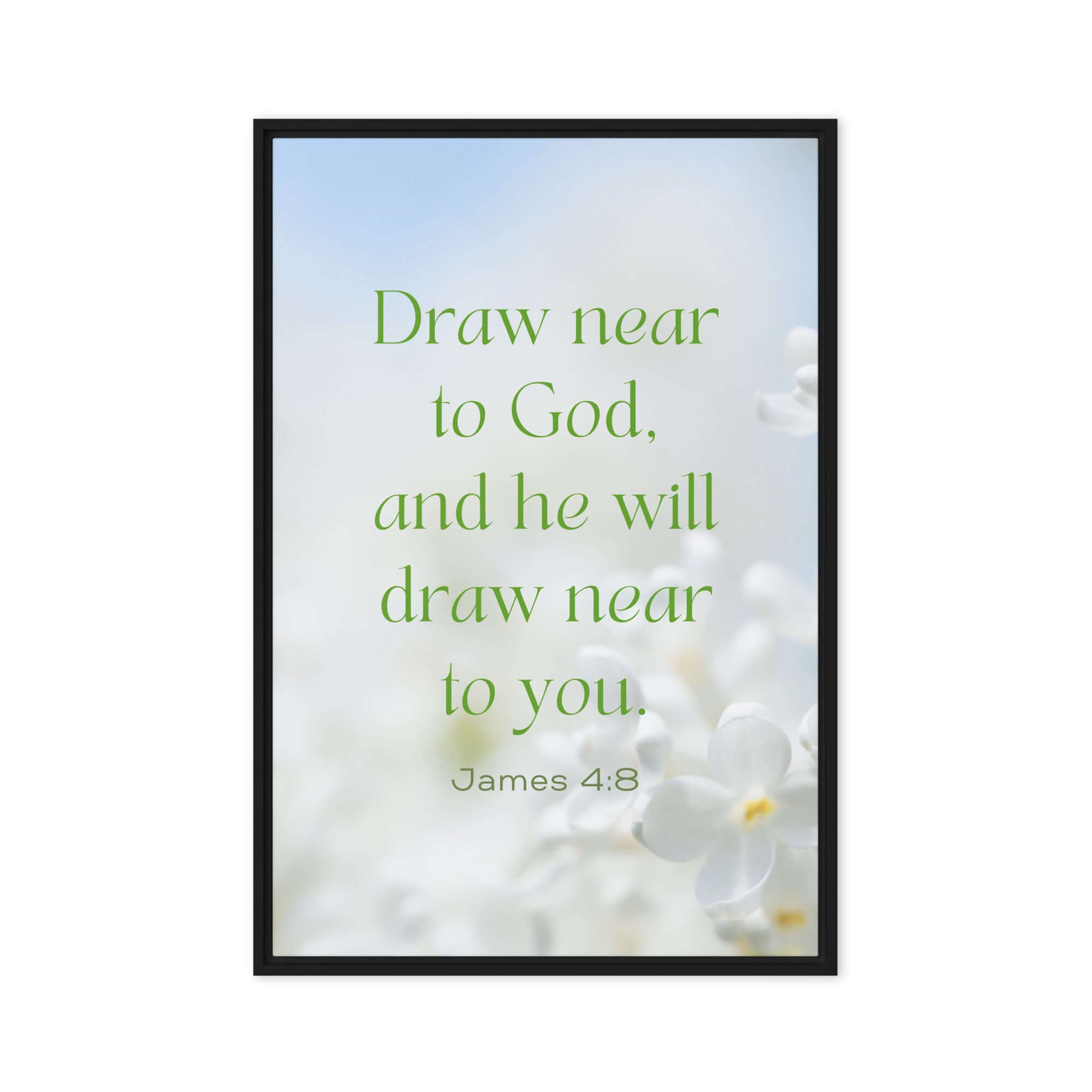 James 4:8 Bible Verse, Draw near Framed Canvas Print Wall Art Black 24″×36″