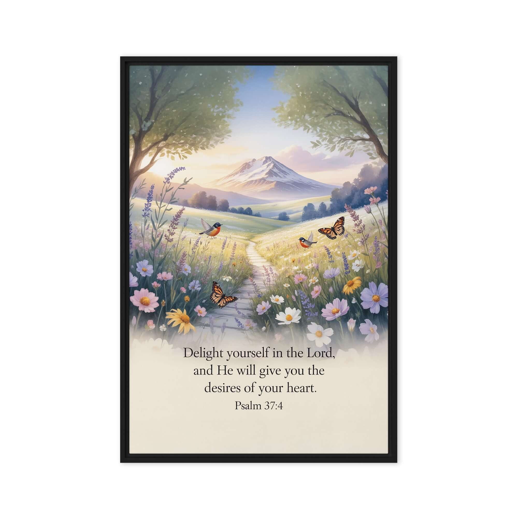 Psalm 37:4 Bible Verse, Delight Framed Canvas Black 24″×36″