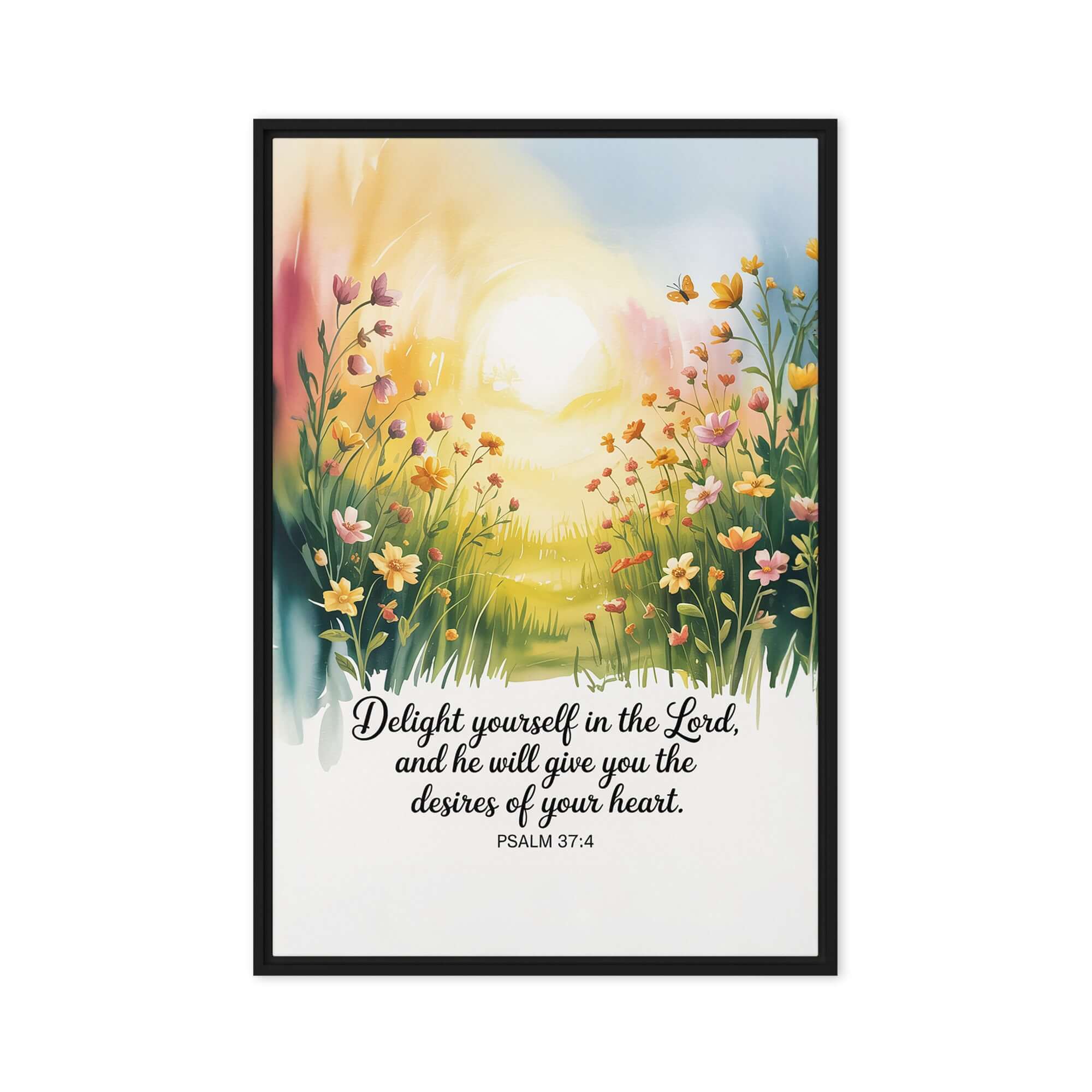 Psalm 37:4 Bible Verse, will give Framed Canvas Black 24″×36″
