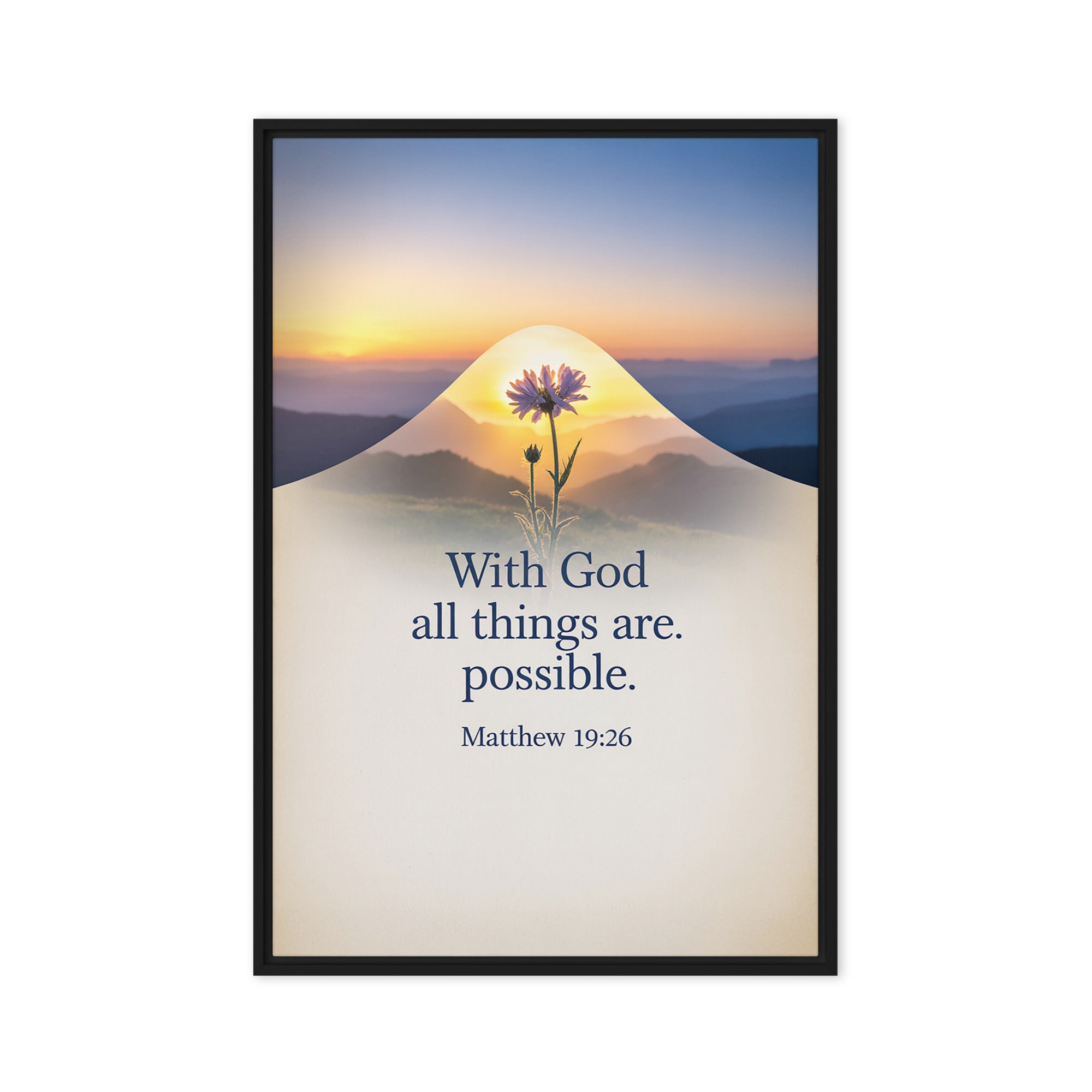Matthew 19:26 Bible Verse at them Framed Canvas Black 24″×36″