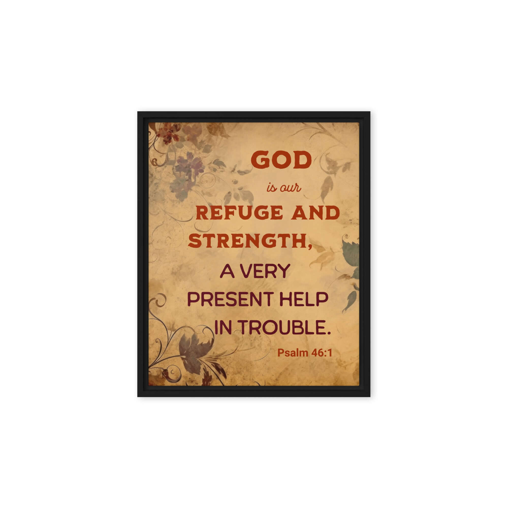Psalm 46:1 Bible Verse, God is Our Refuge Framed Canvas Print Wall Art Black 8″×10″