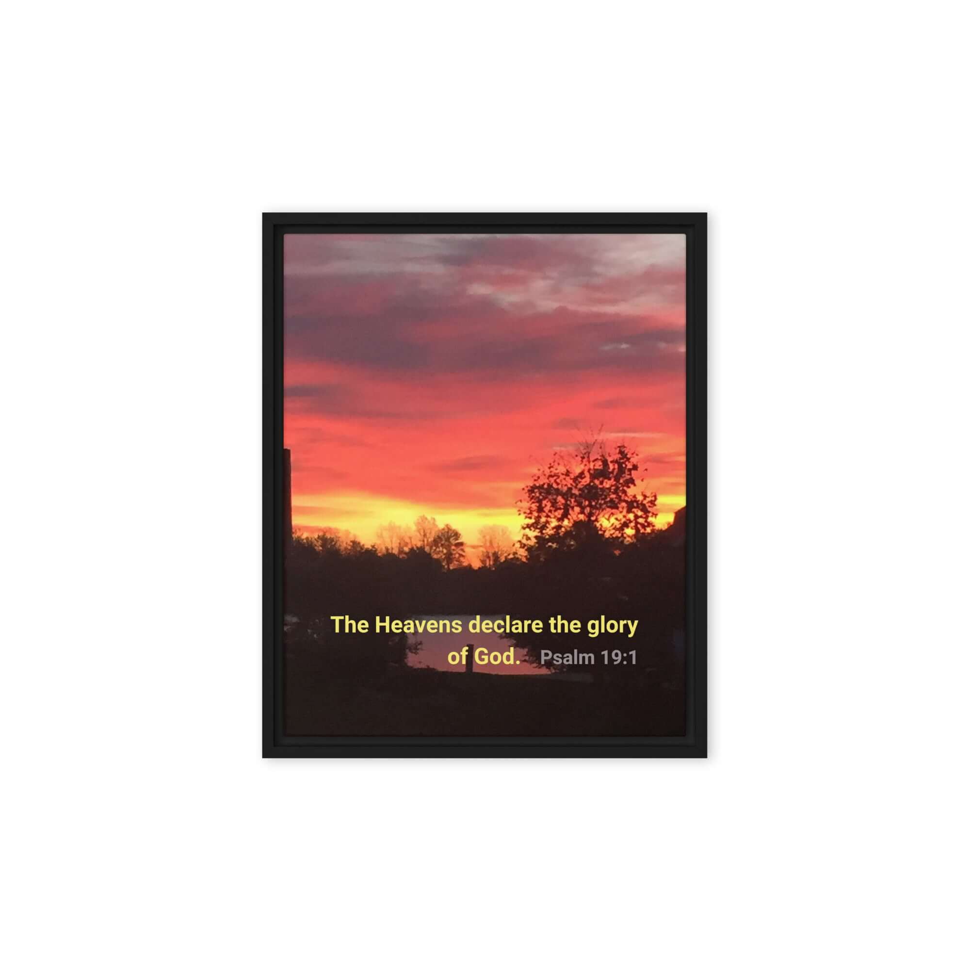 Psalm 19:1 Bible Verse, Sunset Glory Framed Canvas Print Wall Art Black 8″×10″