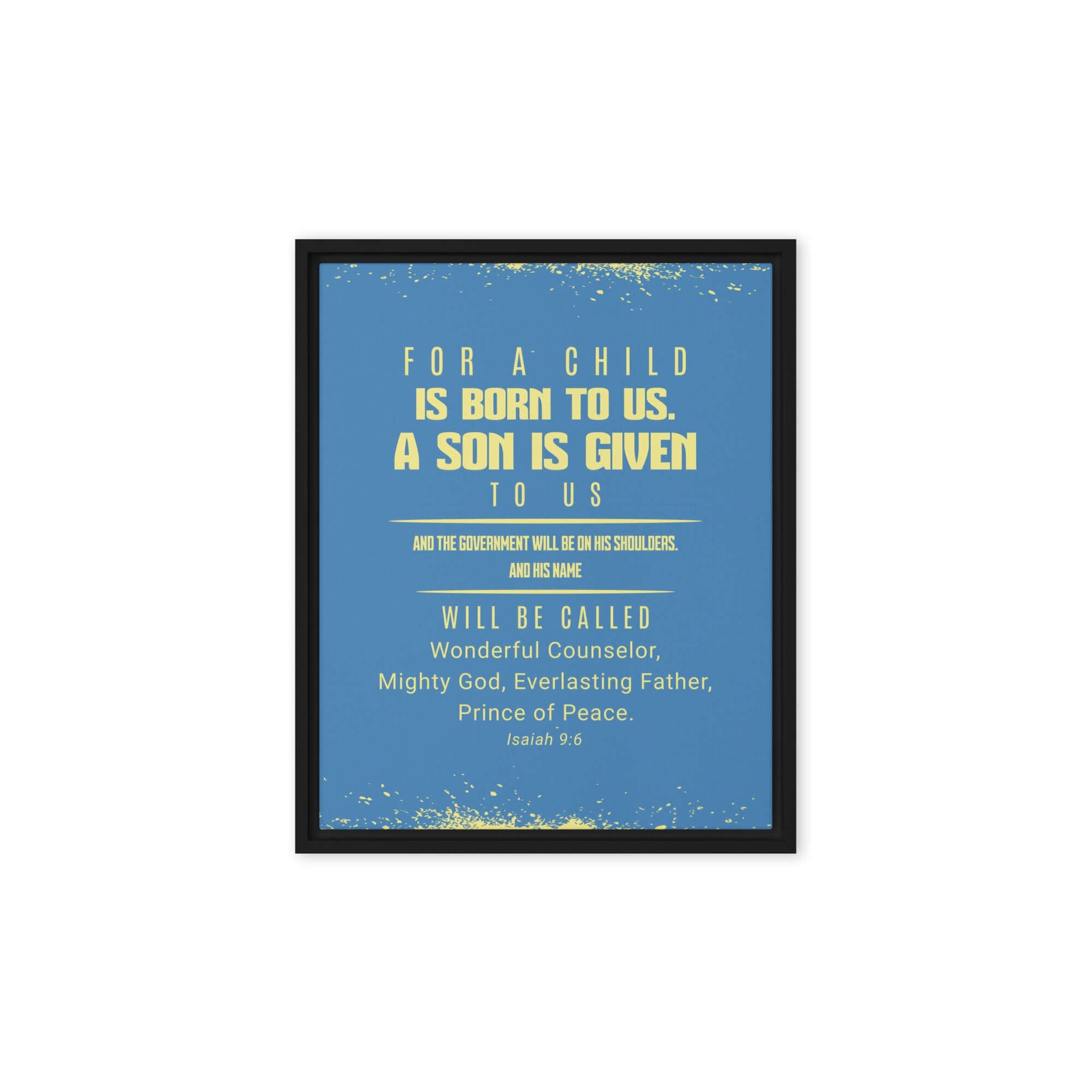 Isaiah 9:6 Bible Verse, Mighty God Framed Canvas Print Wall Art Black 8″×10″