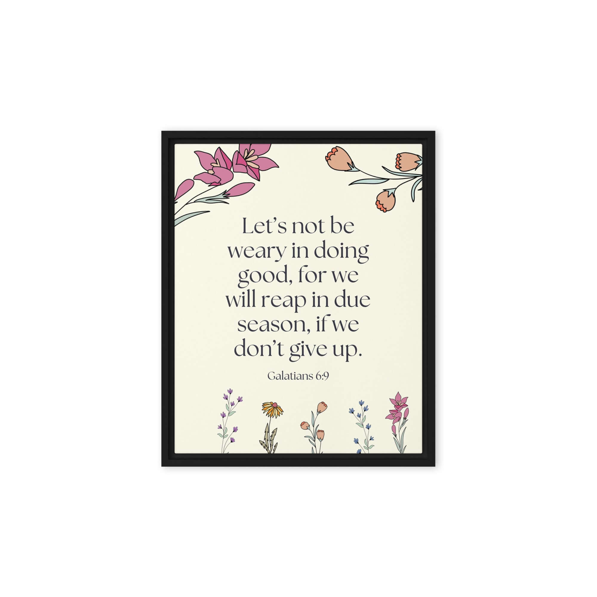 Galatians 6:9 Bible Verse, in doing good Framed Canvas Print Wall Art Black 8″×10″