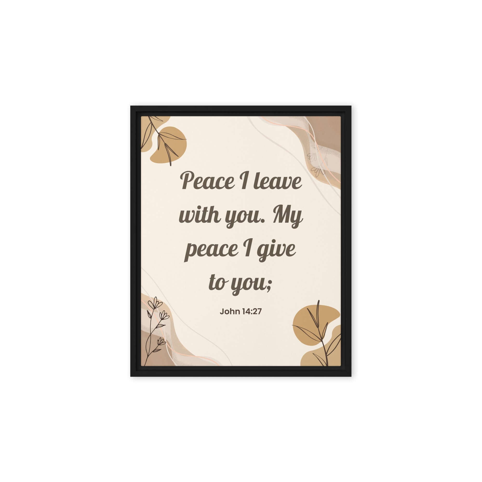 John 14:27 Bible Verse, Peace I Framed Canvas Print Wall Art Black 8″×10″