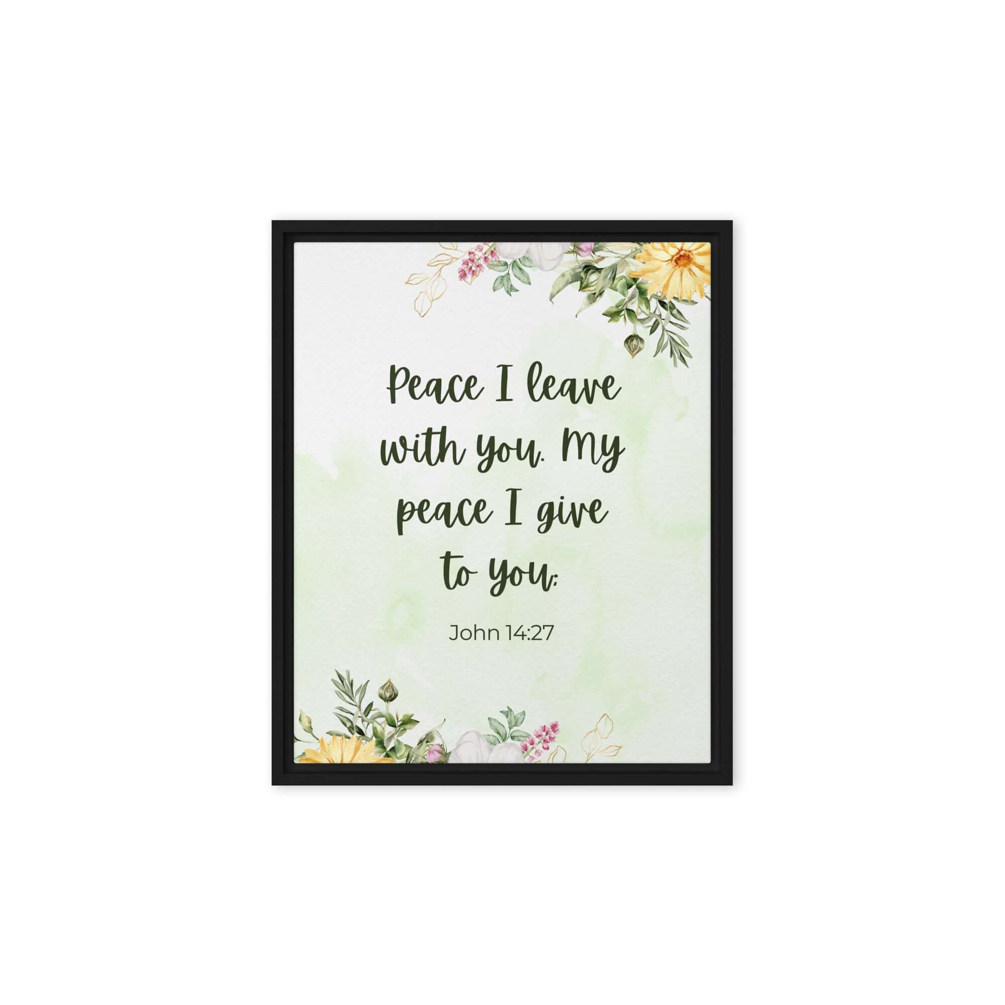 John 14:27 Bible Verse, My peace Framed Canvas Print Wall Art Black 8″×10″
