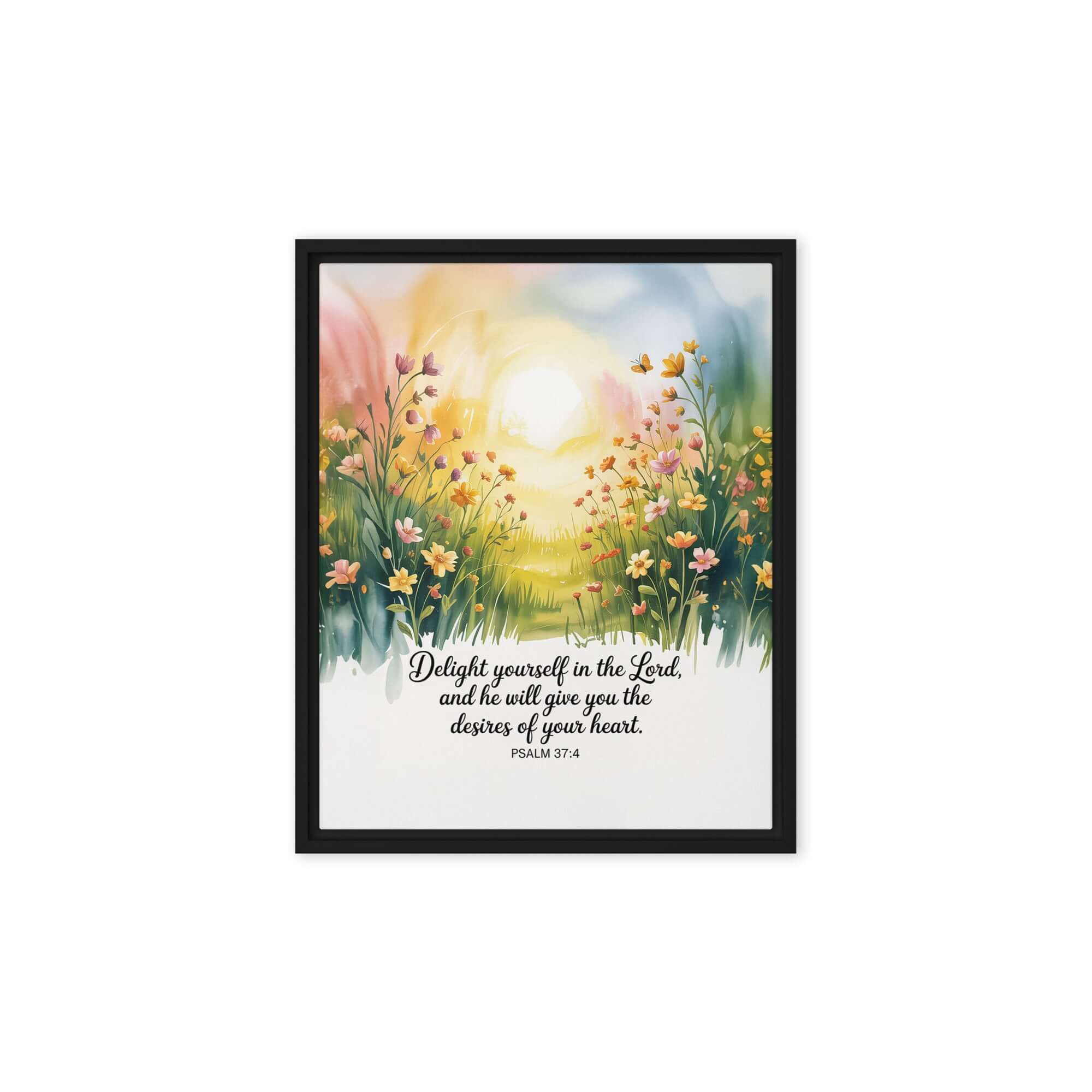 Psalm 37:4 Bible Verse, will give Framed Canvas Black 8″×10″