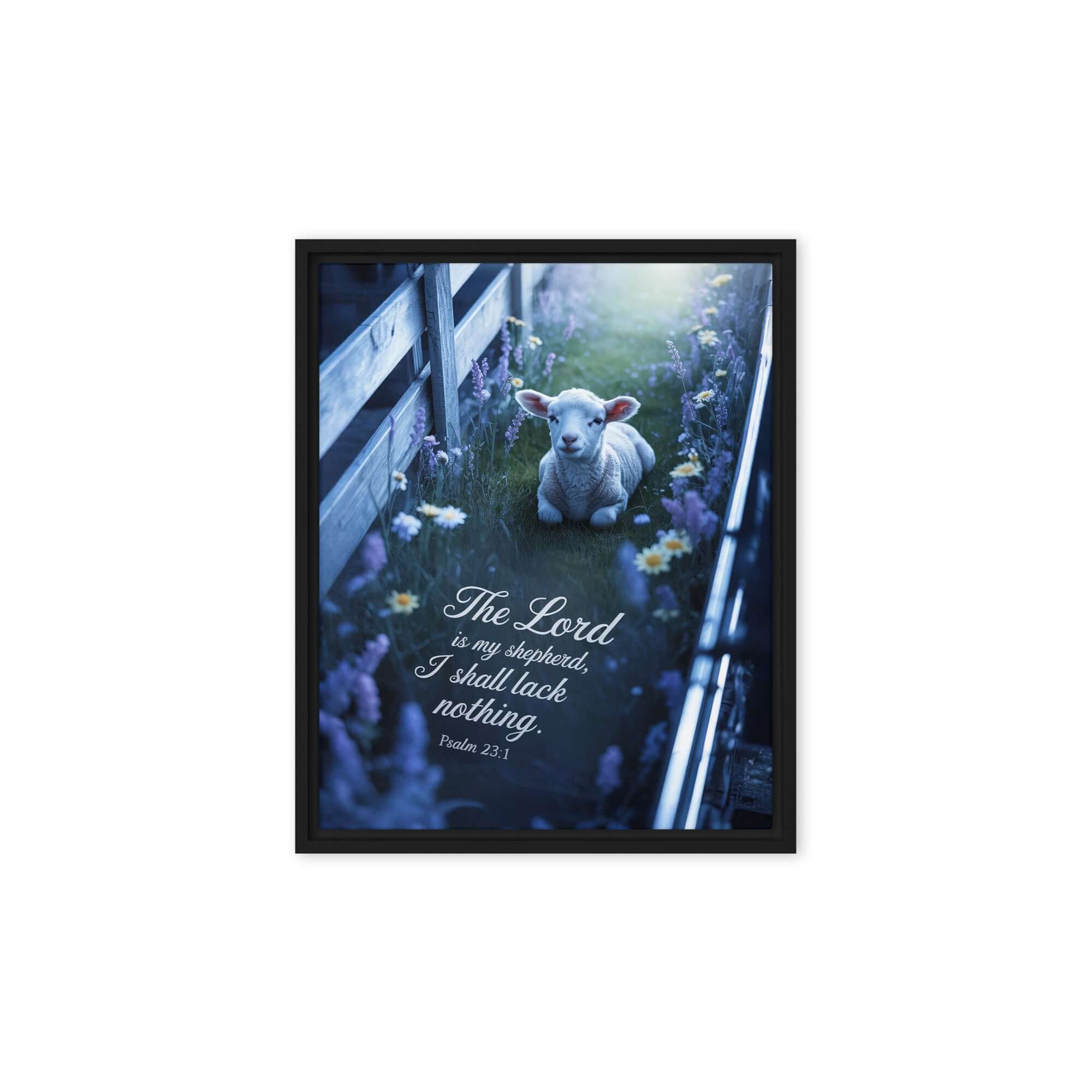 Psalm 23:1 Bible Verse, Shepherd Framed Canvas Black 8″×10″