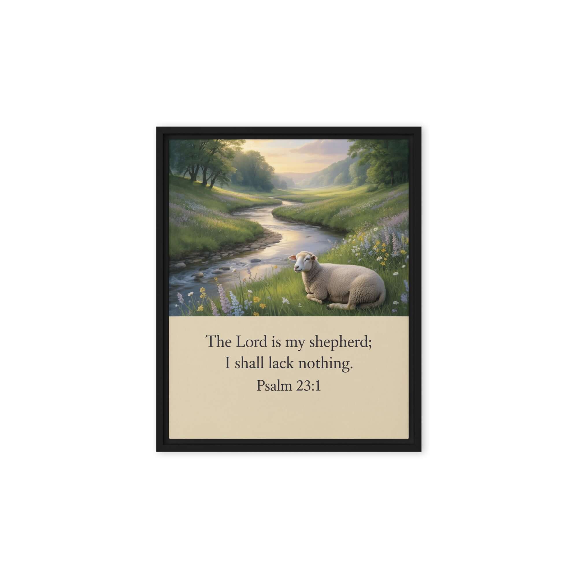Psalm 23:1 Bible Verse, I shall Framed Canvas Black 8″×10″