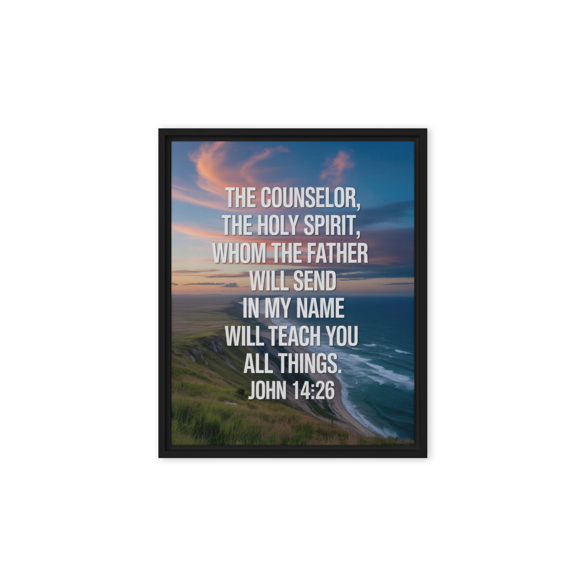 John 14:26 Bible Verse will teach Framed Canvas Black 8″×10″