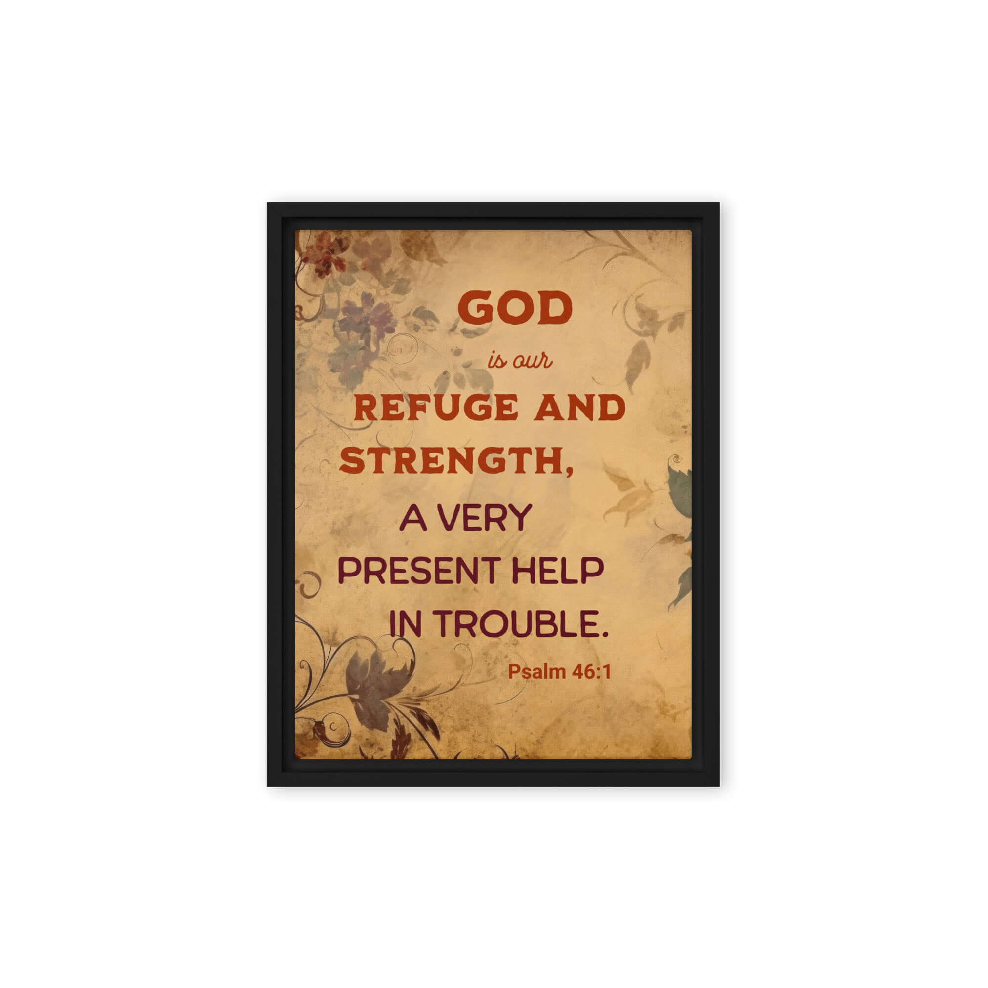 Psalm 46:1 Bible Verse, God is Our Refuge Framed Canvas Print Wall Art Black 9″×12″