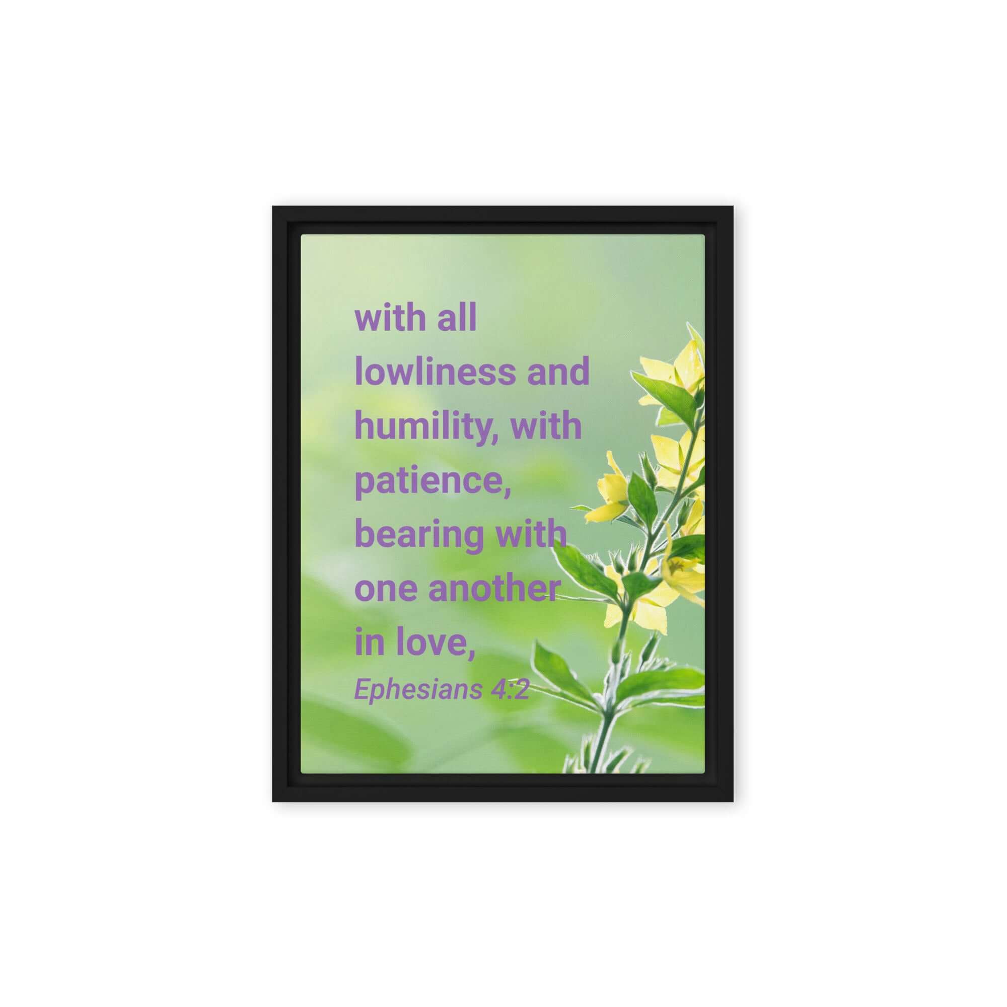 Ephesians 4:2 Bible Verse, one another in love Framed Canvas Print Wall Art Black 9″×12″