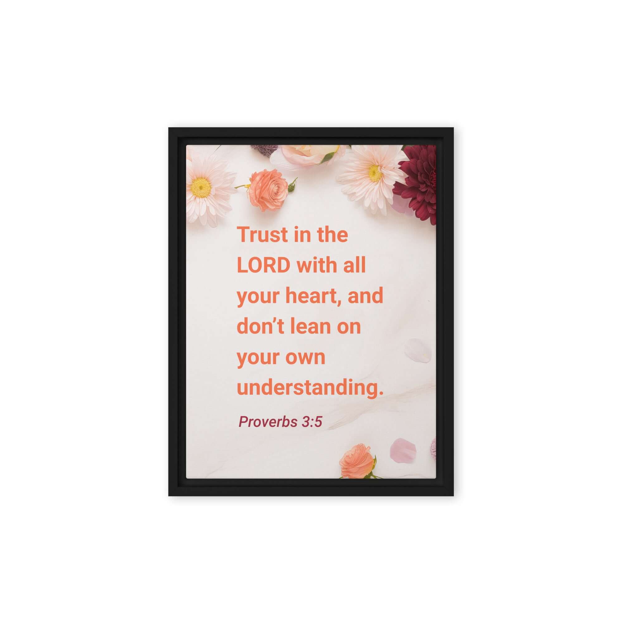 Proverbs 3:5 Bible Verse, Trust in the LORD Framed Canvas Print Wall Art Black 9″×12″