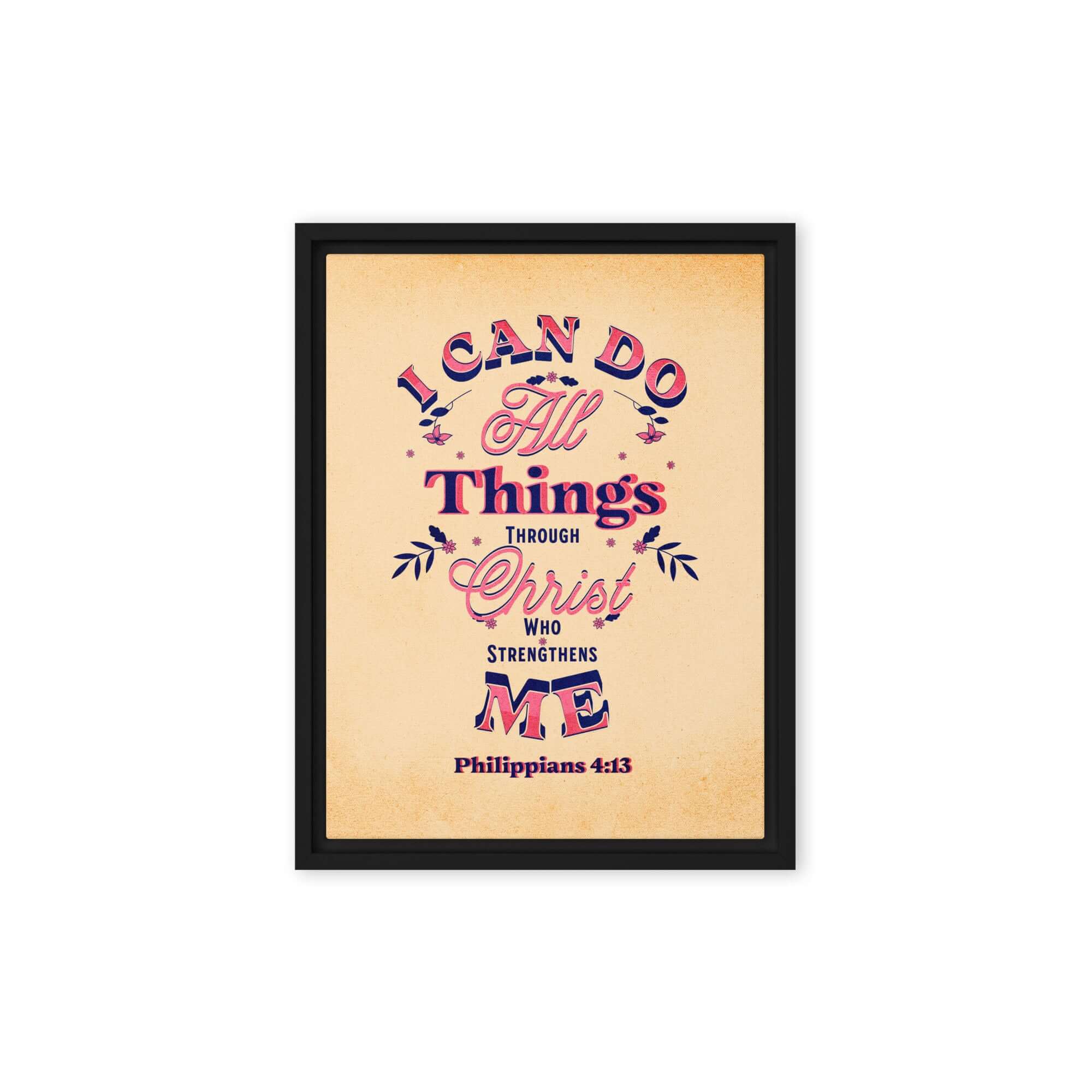 Philippians 4:13 Bible Verse, Christ Strengthens Me Framed Canvas Print Wall Art Black 9″×12″