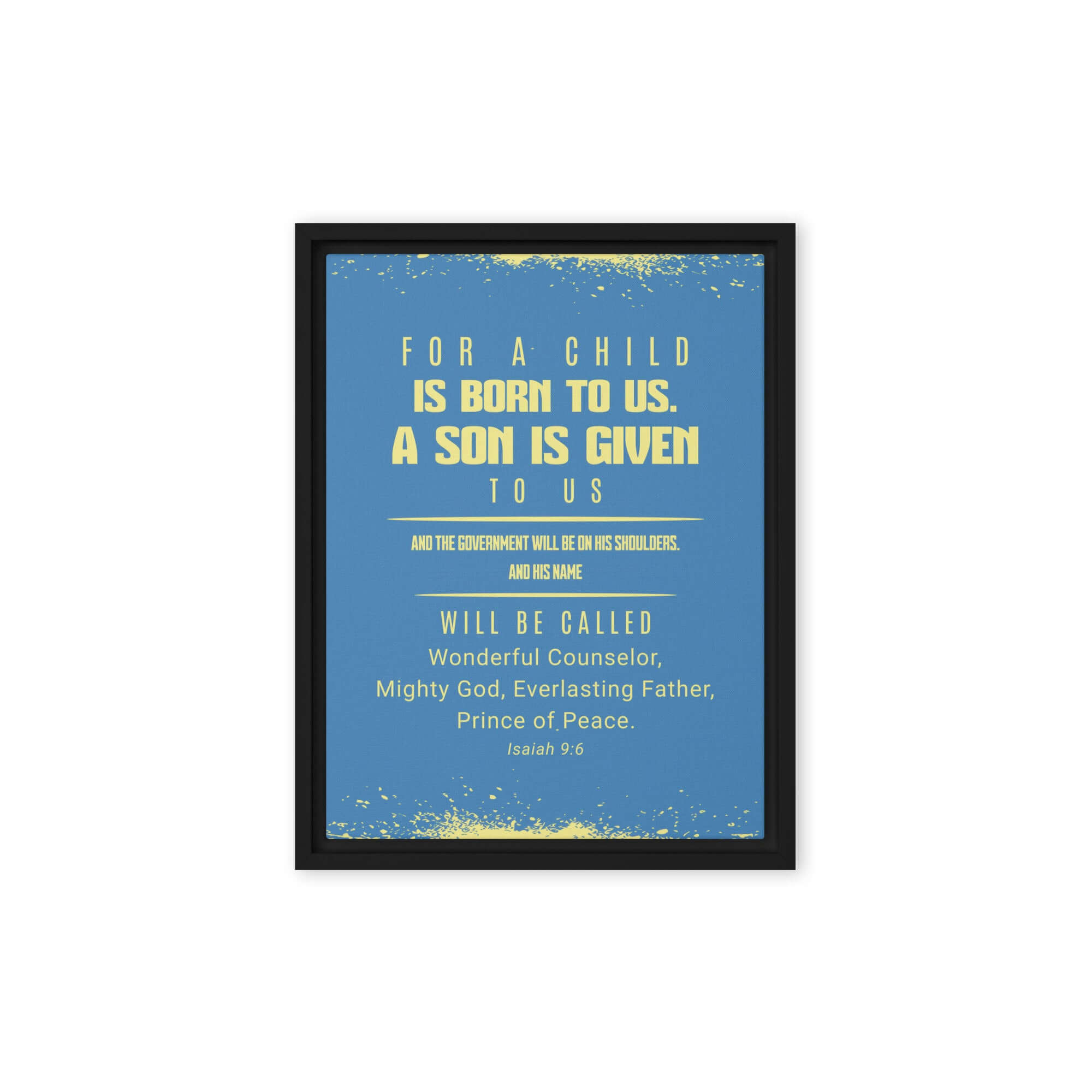 Isaiah 9:6 Bible Verse, Mighty God Framed Canvas Print Wall Art Black 9″×12″