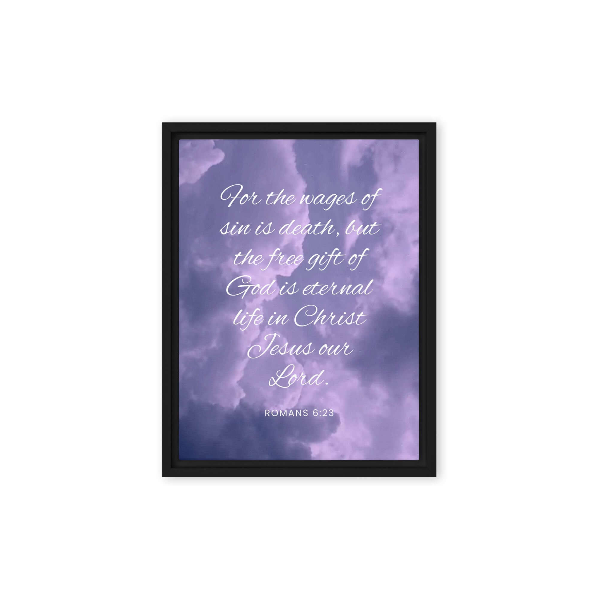 Romans 6:23 Bible Verse, free gift Framed Canvas Print Wall Art Black 9″×12″