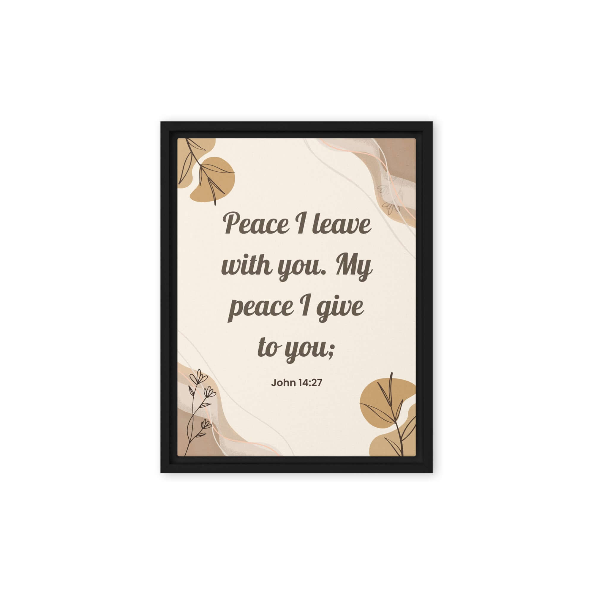John 14:27 Bible Verse, Peace I Framed Canvas Print Wall Art Black 9″×12″