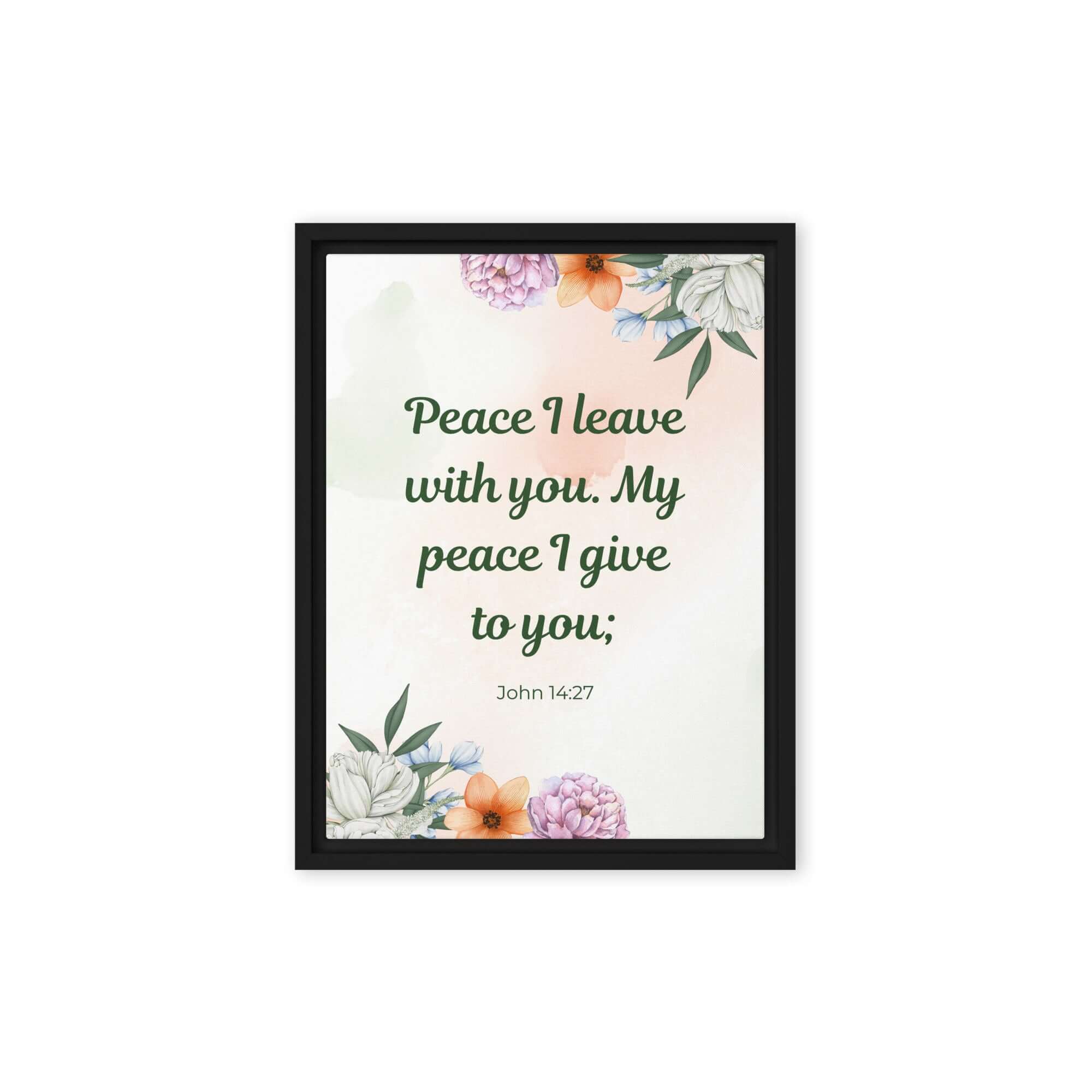 John 14:27 Bible Verse, with you Framed Canvas Print Wall Art Black 9″×12″