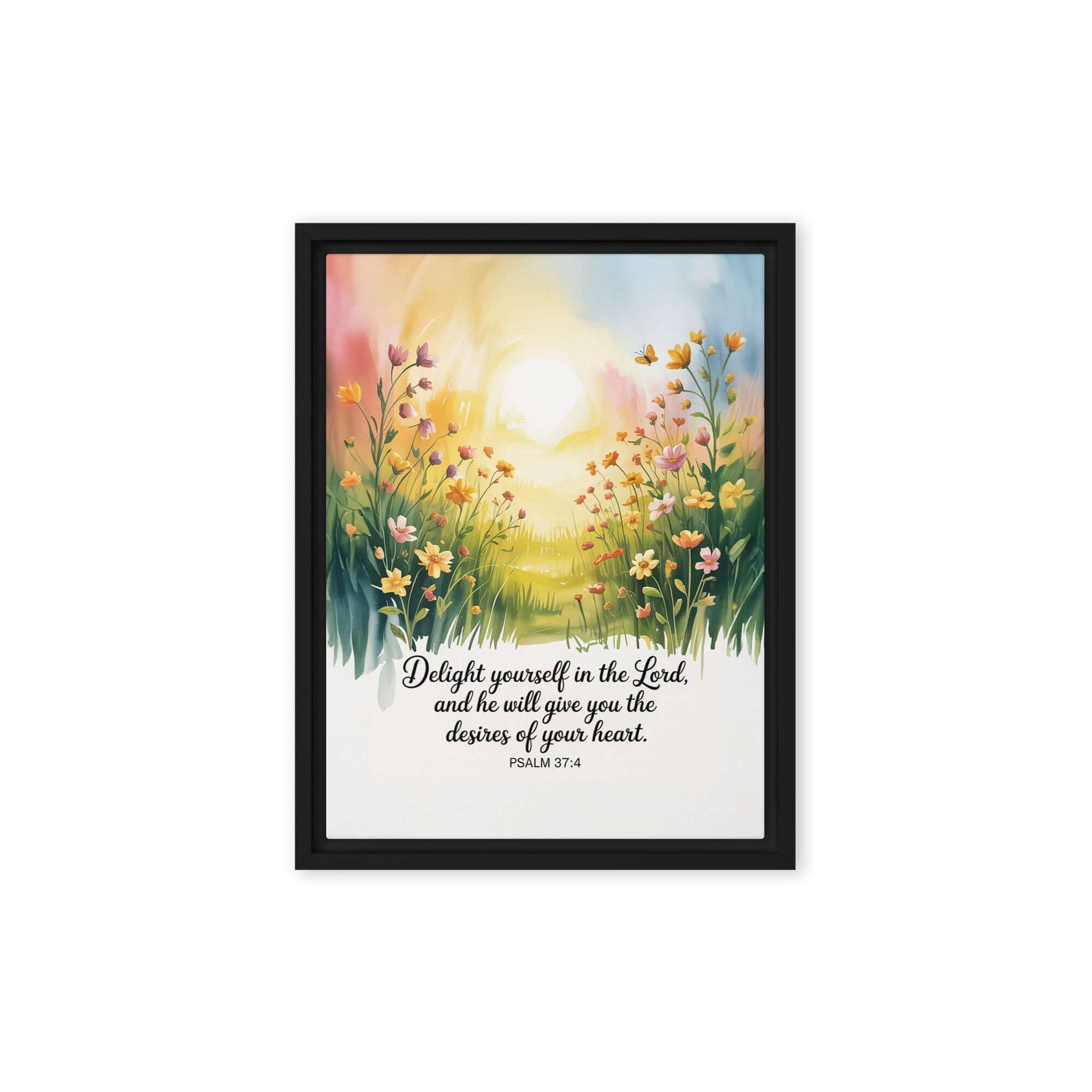 Psalm 37:4 Bible Verse, will give Framed Canvas Black 9″×12″