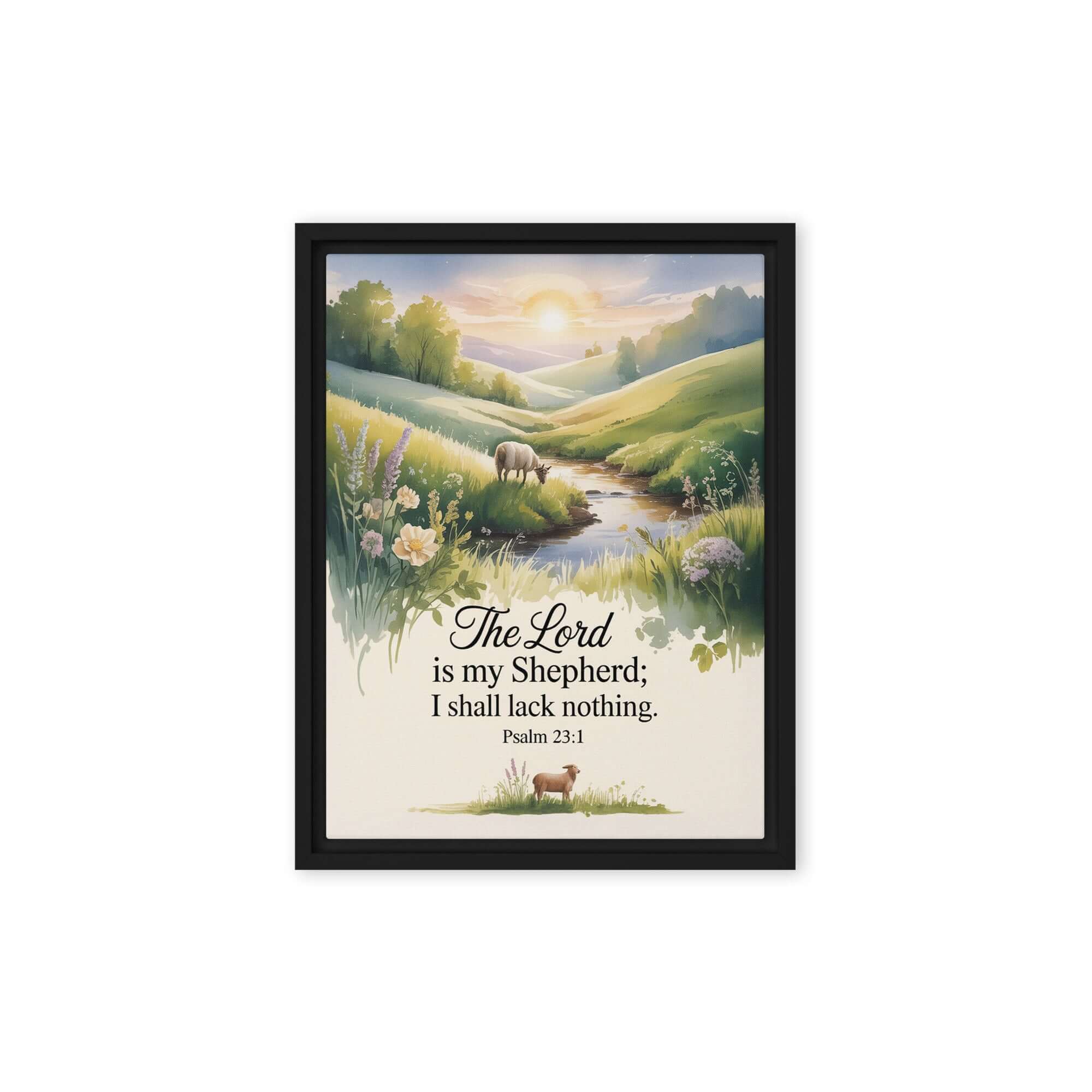 Psalm 23:1 Bible Verse, Lord Framed Canvas Black 9″×12″