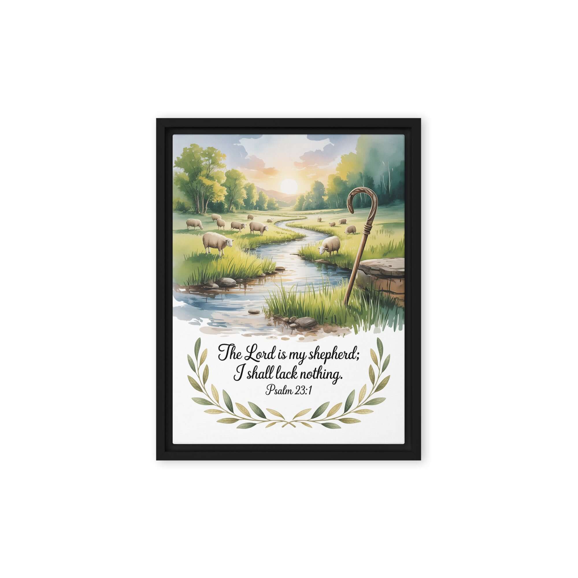 Psalm 23:1 Bible Verse, is my Framed Canvas Black 9″×12″