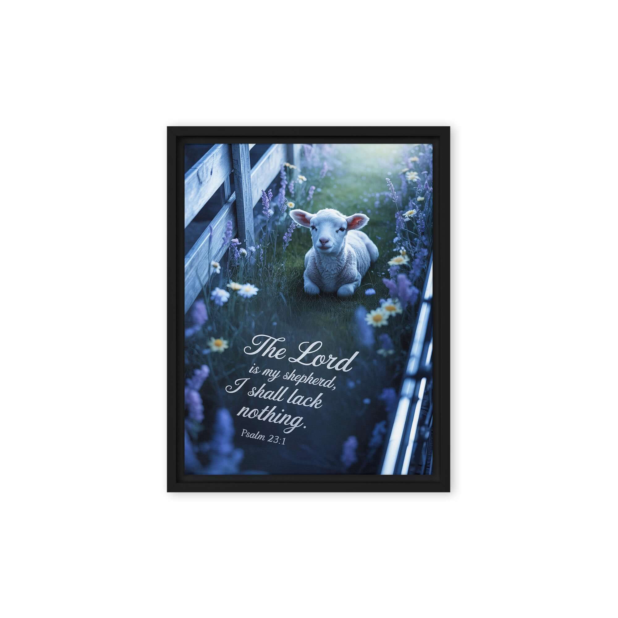 Psalm 23:1 Bible Verse, Shepherd Framed Canvas Black 9″×12″