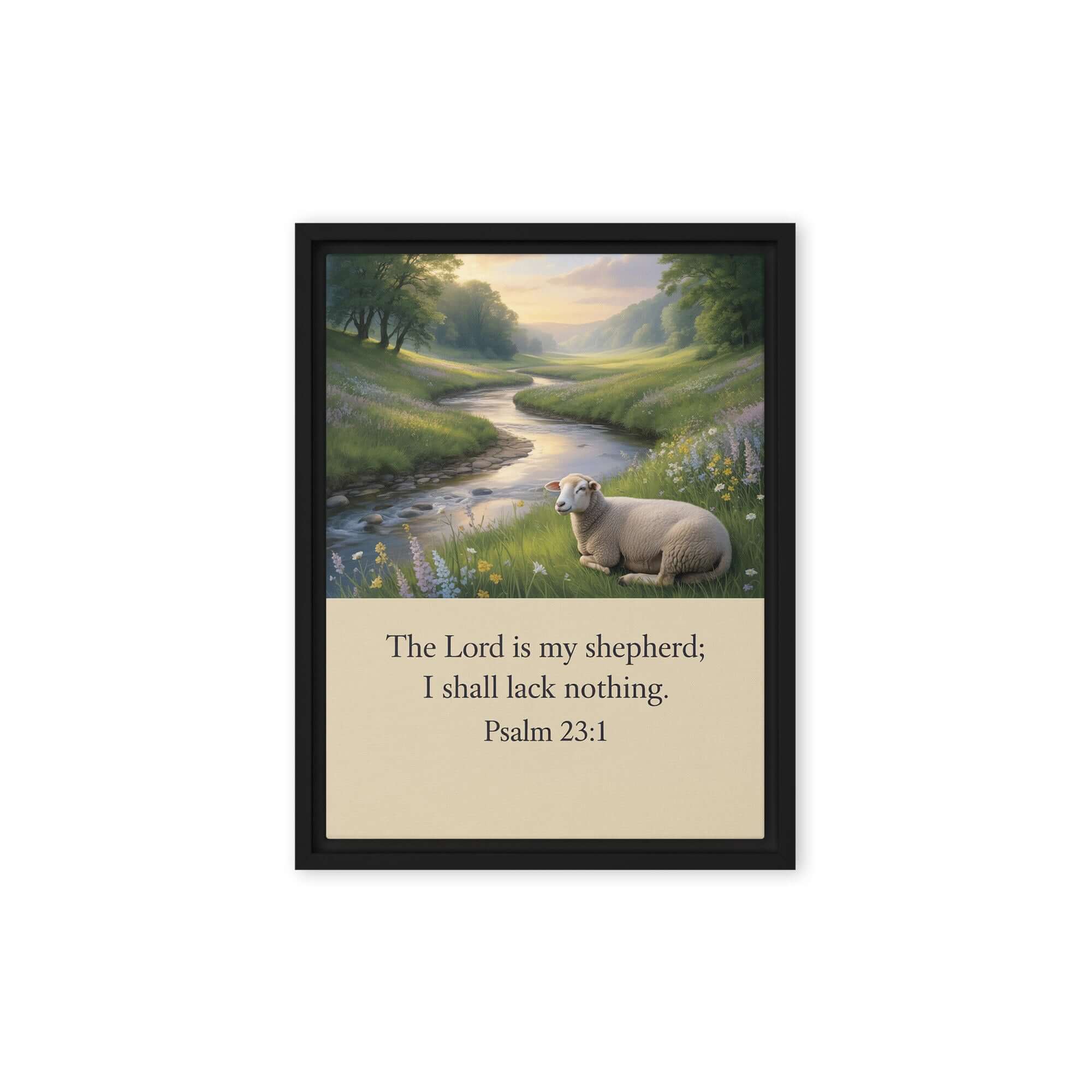 Psalm 23:1 Bible Verse, I shall Framed Canvas Black 9″×12″