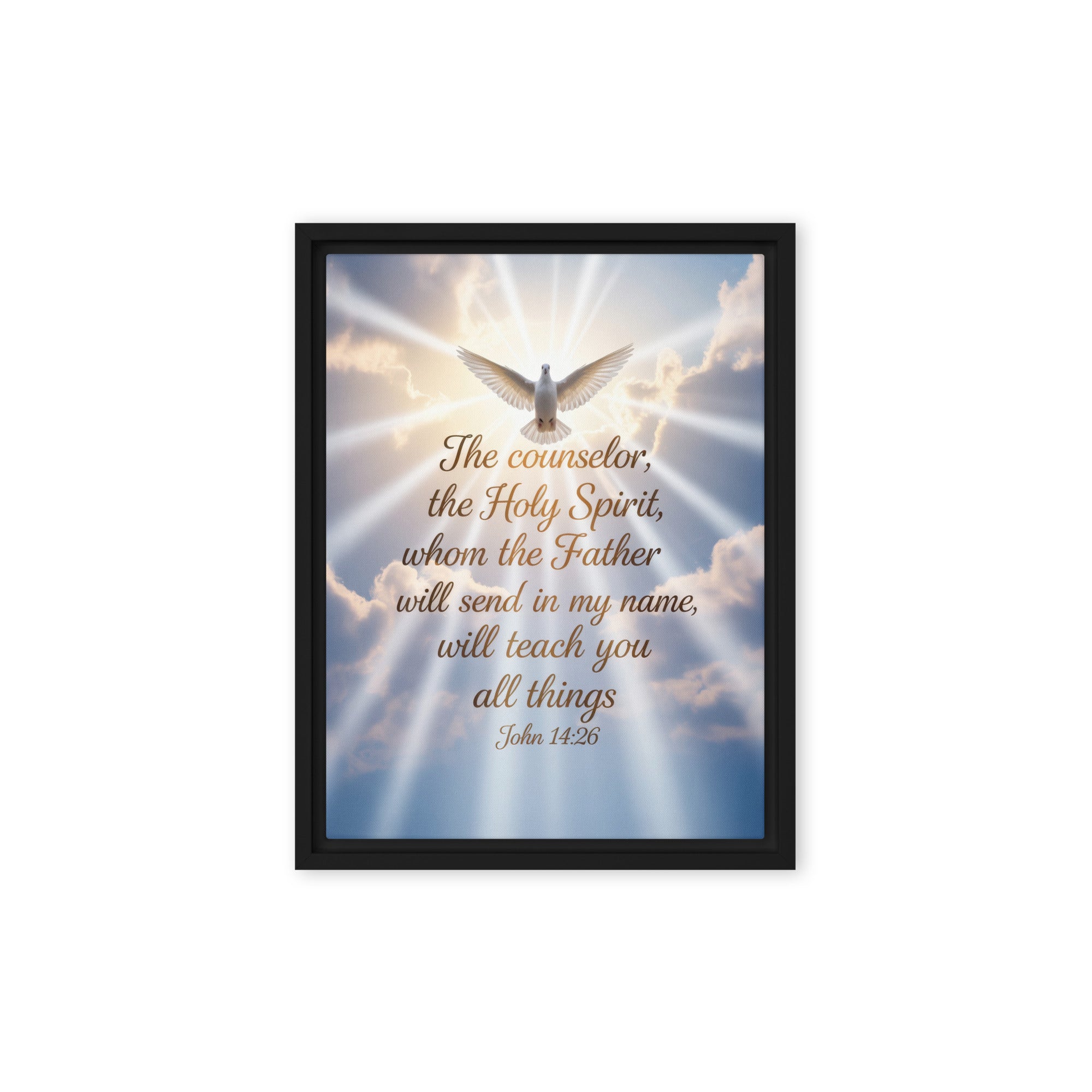 John 14:26 Bible Verse Father Framed Canvas Black 9″×12″